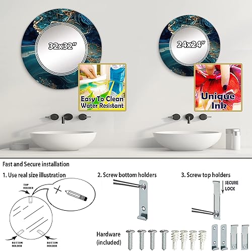 Miniatura 4 de DesignQ Abstract Geode Turquoise I - Espejo de tocador, espejos de baño, espejos de pared para sala de estar, dormitorio, espejo redondo, grande, 24