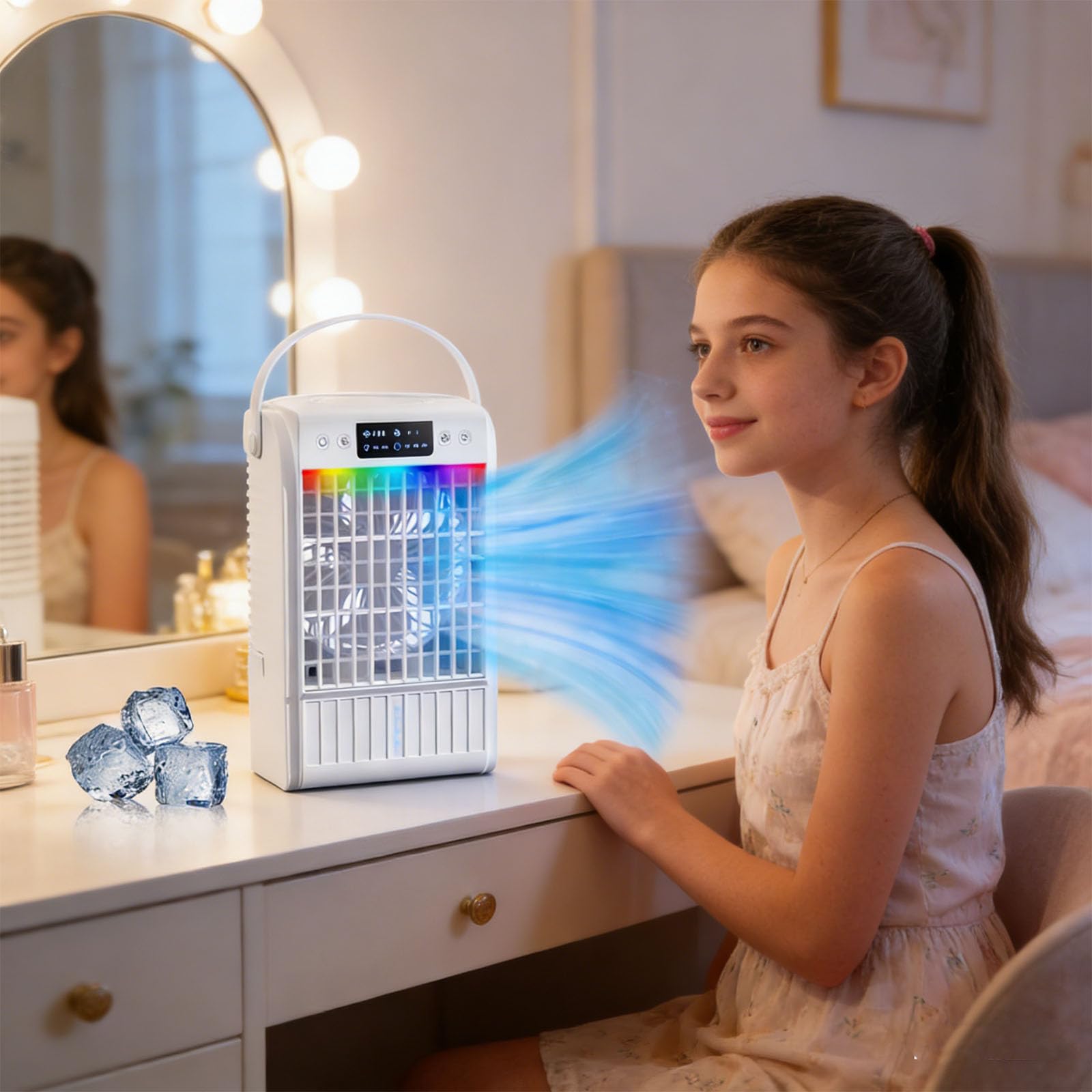 Ventilador portátil de aire acondicionado de escritorio, potente enfriador de aire evaporativo de 1500 ml, enfriador personal silencioso para el hogar, oficinas, dormitorios