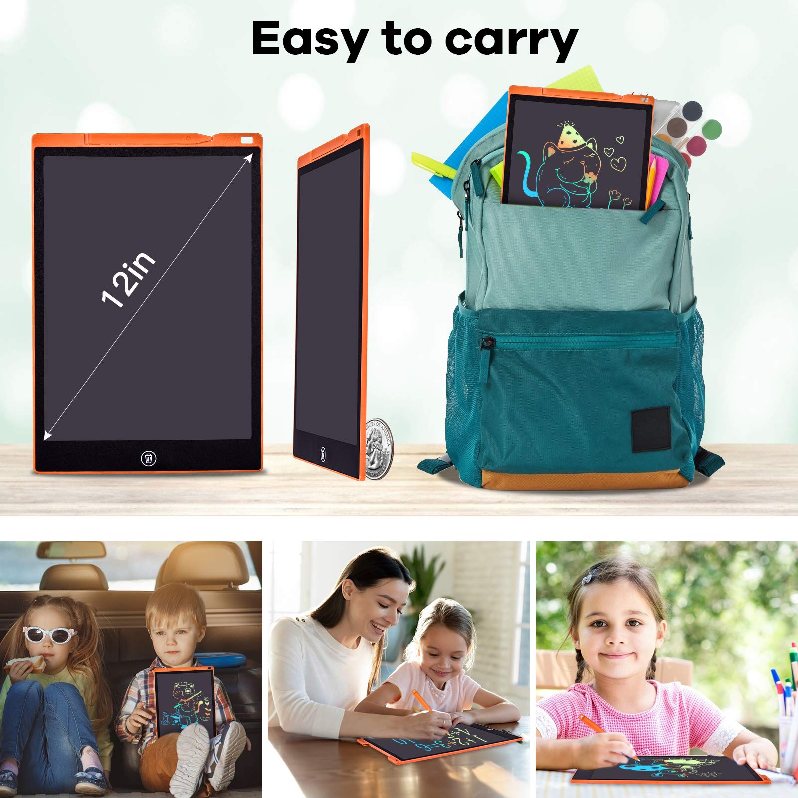 Tableta de Escritura Color Lcd 12 Pulgadas, Tablet Escritura Pantalla Colorido Infantil, Tableta Grafica Dibujo Niños Adecuada Para el Hogar, Escuela, Oficina, Cuaderno de Notas con Fundas (Orange) — view 6