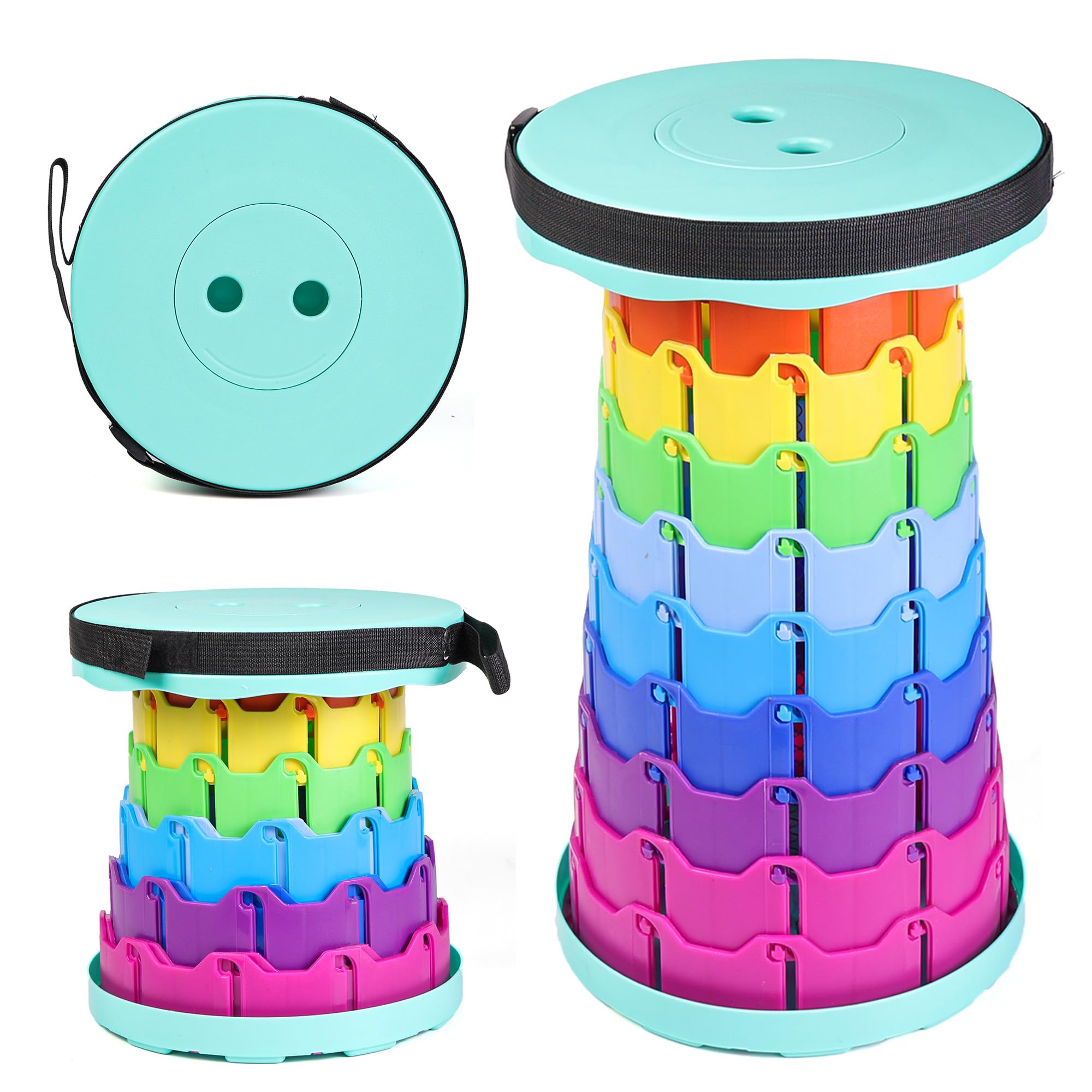 Collapsible Portable Telescopic Stool,Camping Folding Stool,Adjustable Height Retractable Stool, Plastic Folding Stool Fishing Chair,for Outdoor Camping BBQ Hiking Garden & Home (Rainbow Cyan)