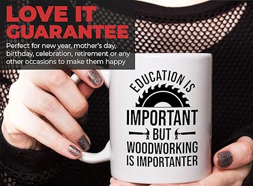 Miniatura 7 de Bubble Hugs Taza de café para carpintería de 11 onzas, color blanco, la educación es importante, humor para carpintero, leñador, artesano,