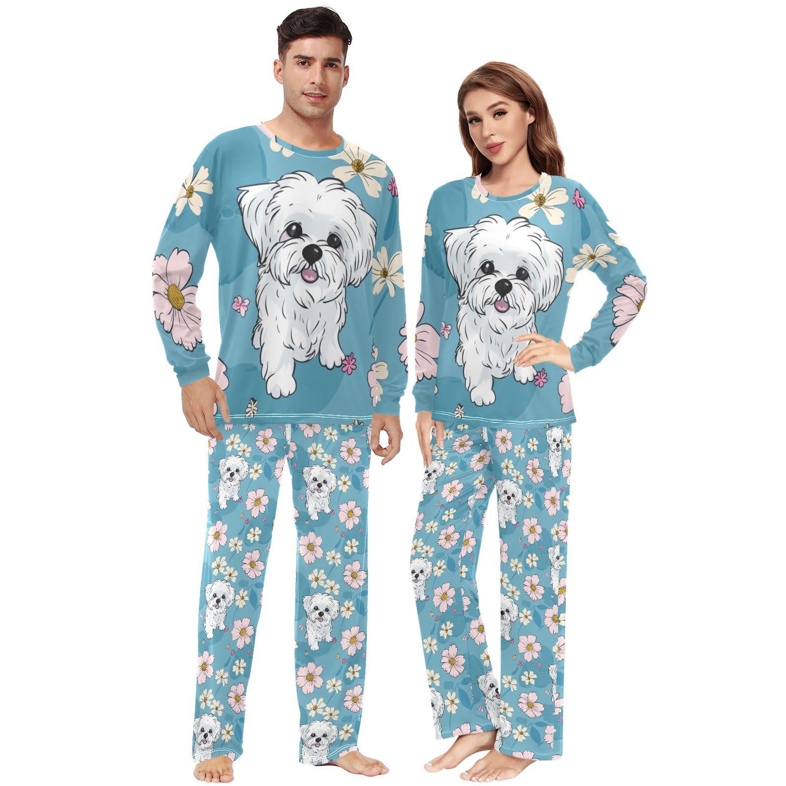 Fustylead Western Cactus Desert Themed Matching Couple Pajama Sets 2 PCS Long Sleeve Lounge Sleepwear for Men & Women