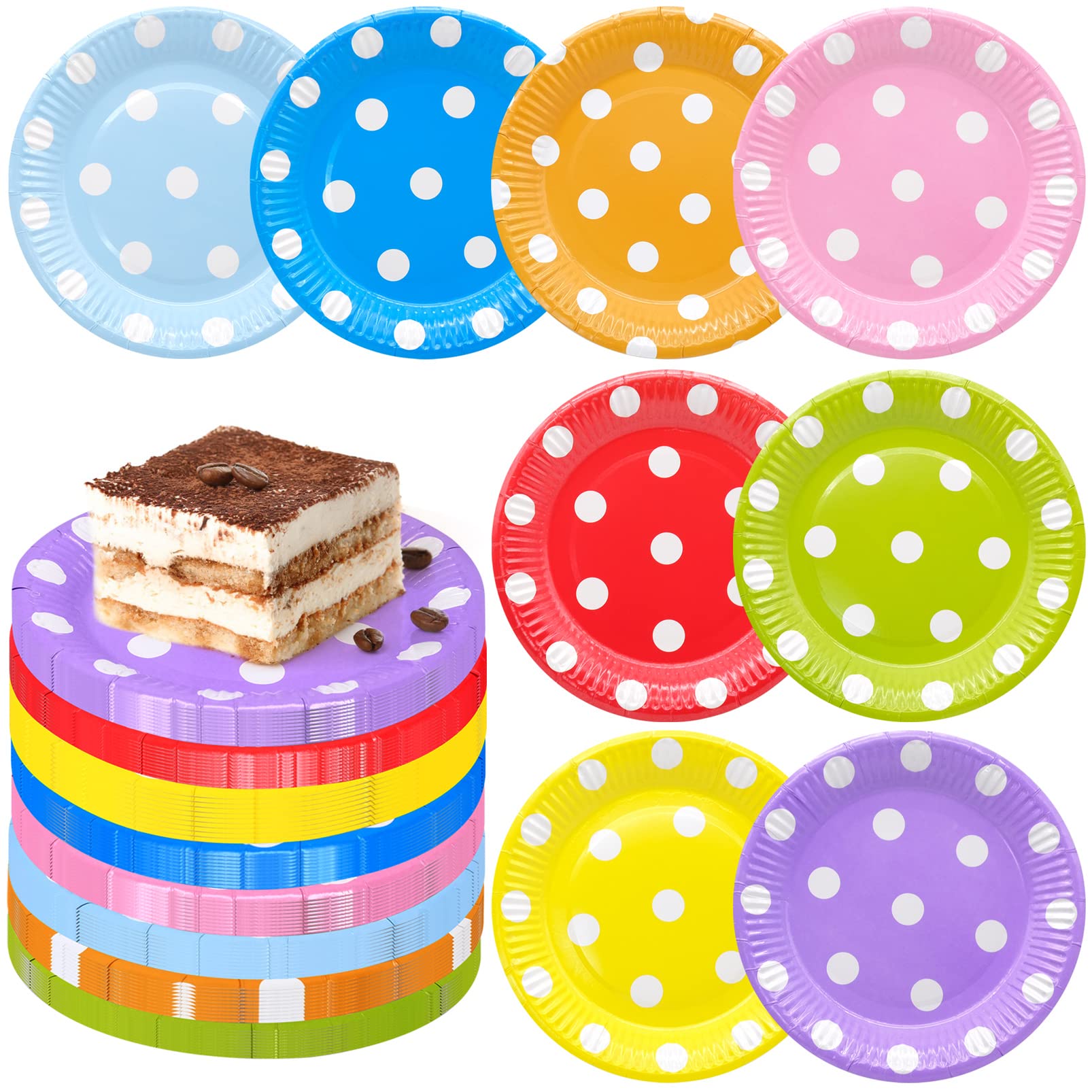 80 Pièces Assiette En Carton Jetable 18 Cm Assiette Dessert Papier Coloré Avec Pois Blancs Assiettes De Fête Vaisselle Jetable Assiettes En Carton Pour Anniversaire, Baptême, Mariages,Camping, Noël