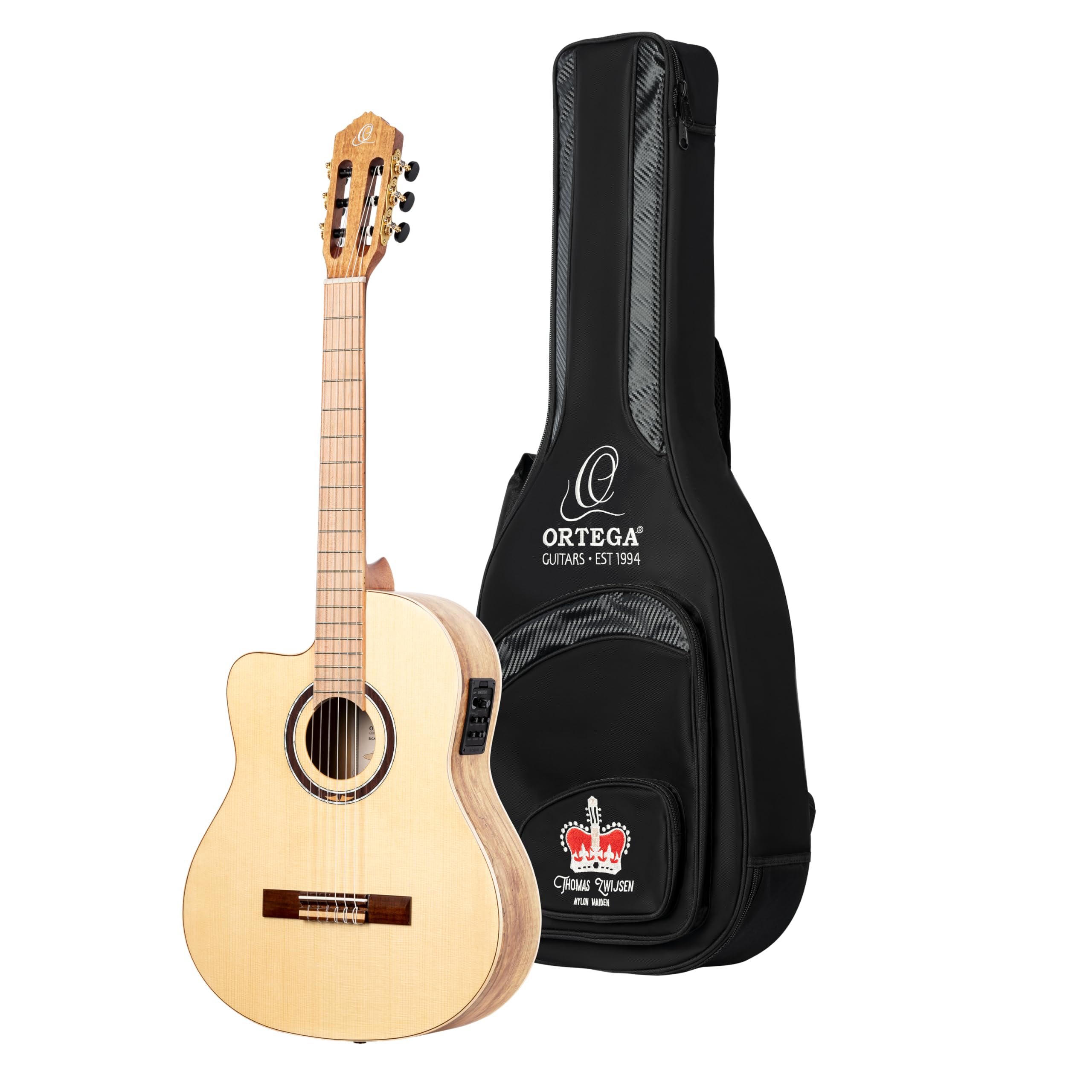Ortega TZSM-3-L Signature Series Natural Left-Handed Electro-Acoustic Classical Guitar with Gig Bag