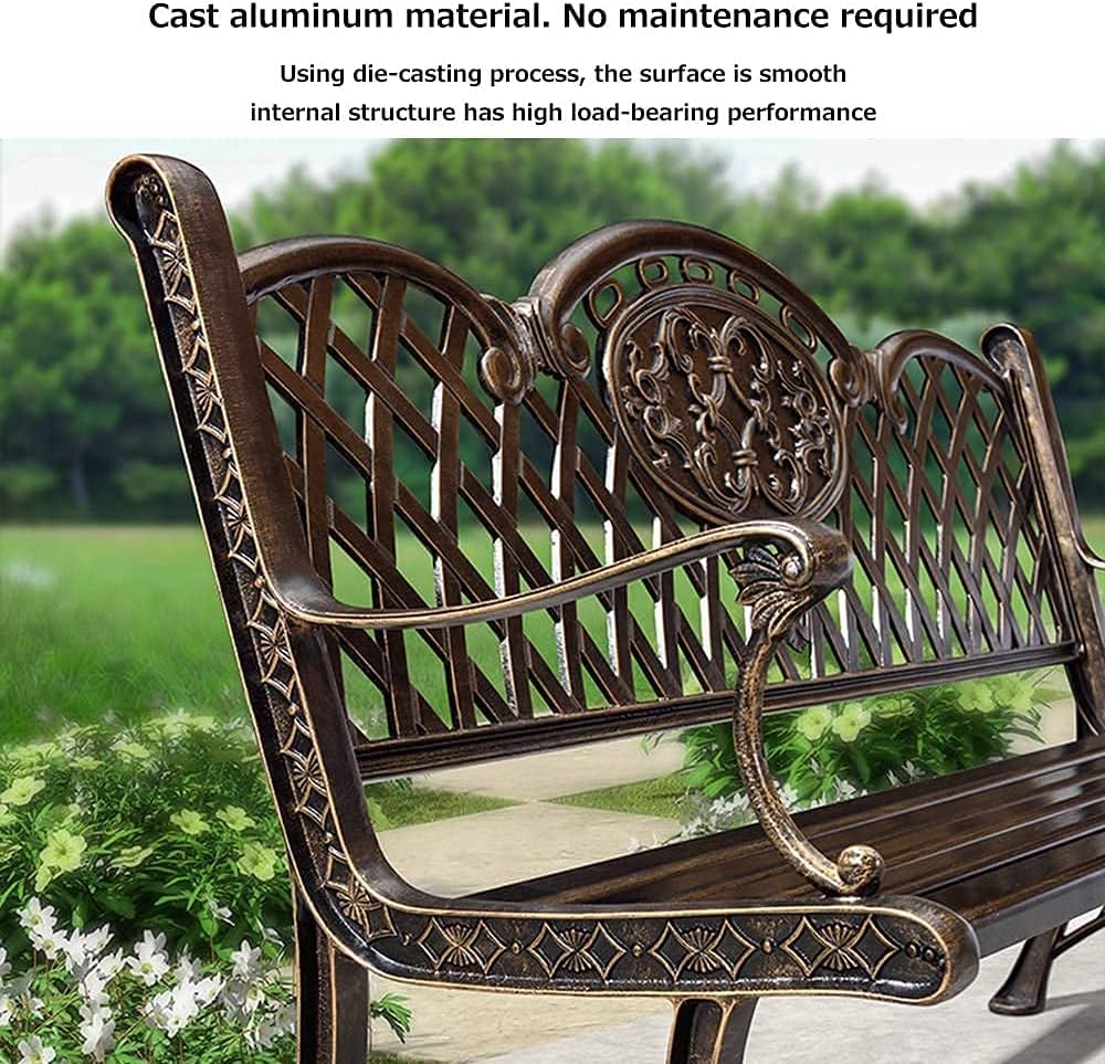 Park Terrace Bench Outdoor Bench Weatherproof Cast Aluminum Retro Garden Bench Decorative Lawn Benches fpr Courtyard and Porch