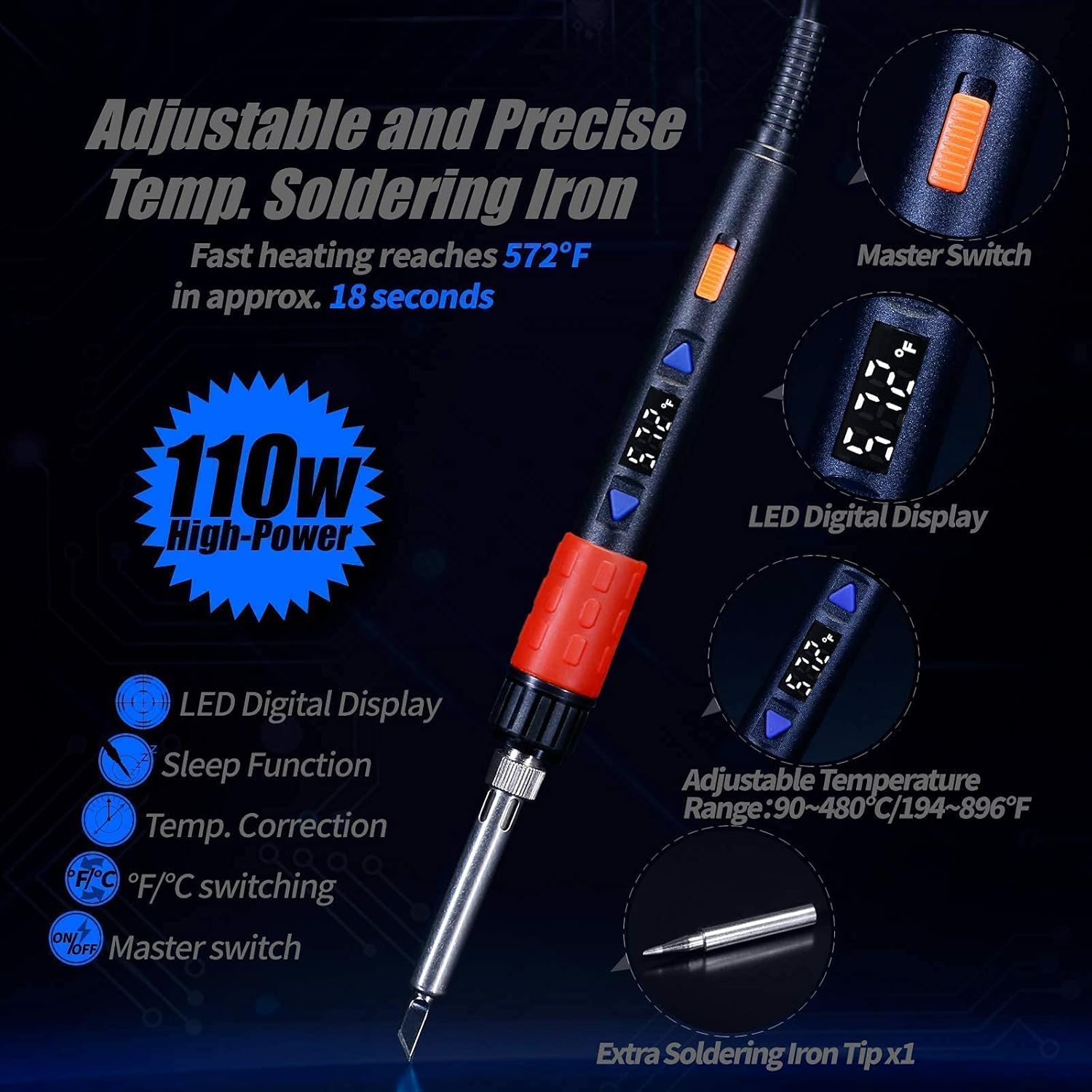 YIHUA 928D-III Hand Soldering Iron bundle with #08B Cleaning Kit with Brass Ball, and Accessories (6 Items)