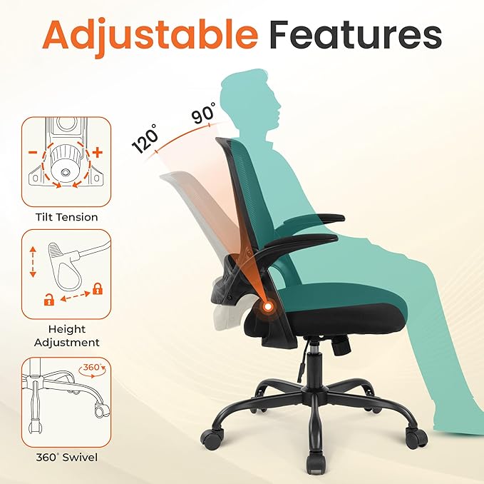 Silla De Oficina Ergonomica Con Respaldo De Malla Y Brazos A miniatura 7