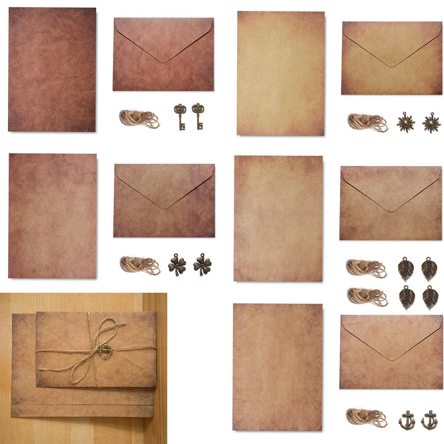 Set di Cancelleria Vintage - 12 Insiemi di Carta da Lettere e Buste, Kit per Scrivere (5 Stili)