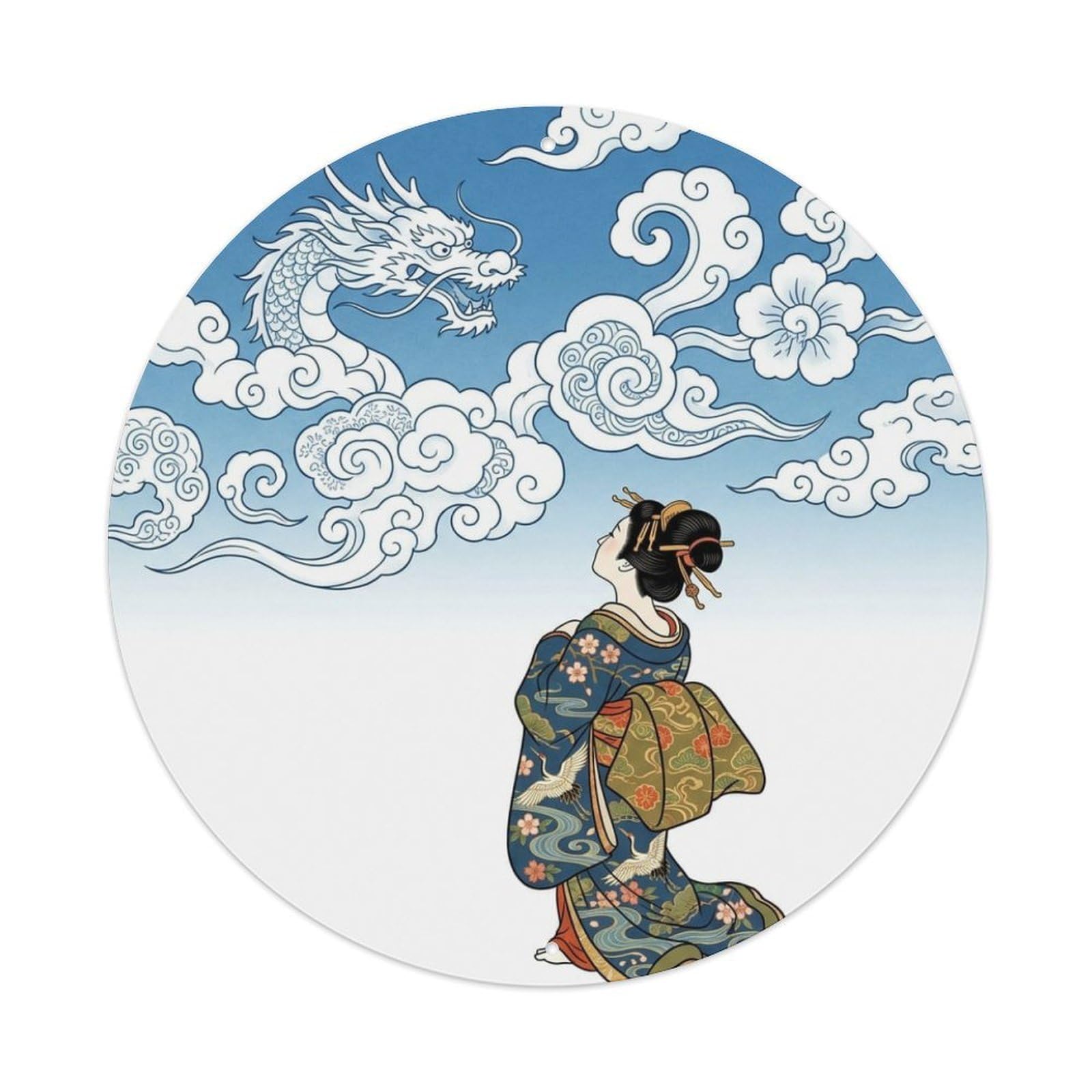Fqnyr Style Metal Tin Sign Japanese Geisha Clouds Sky Contemplation Serenity