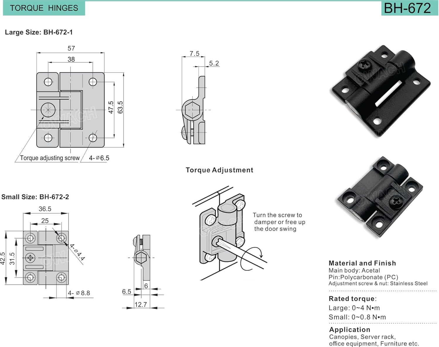 4 Pack Adjustable Torque Hinge Position Control OWACH B-672-2 for Electronics Box, Pochade Box, Industrial Equipment
