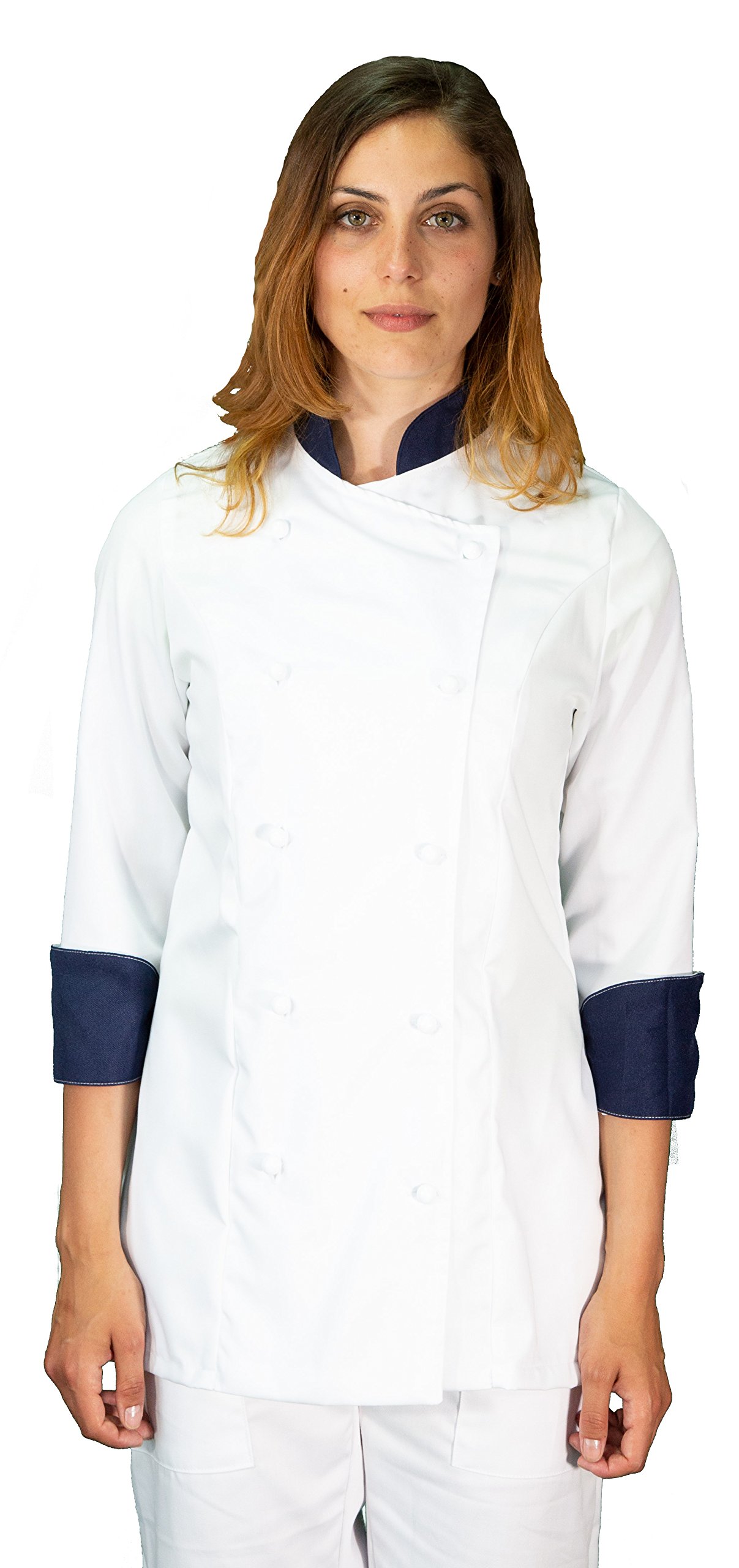 tessile astorino Ricamo Gratuito - Completo Cuoco da Cucina - Bianco e Blu - Divisa Chef Donna - Pantalone, Giacca e Grembiule - Made in Italy (XXL)