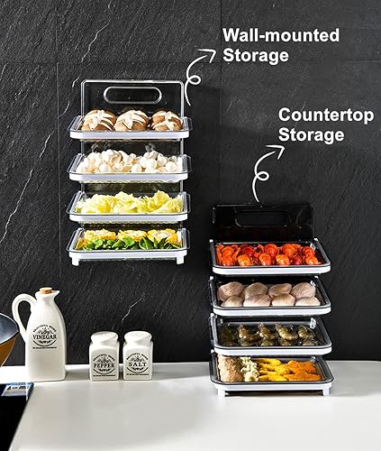 Miniatura 6 de Xicennego Organizador de ingredientes de cocina montado en la pared, 4 capas, sin BPA, juego de estantes plegables para cocina, organizador de