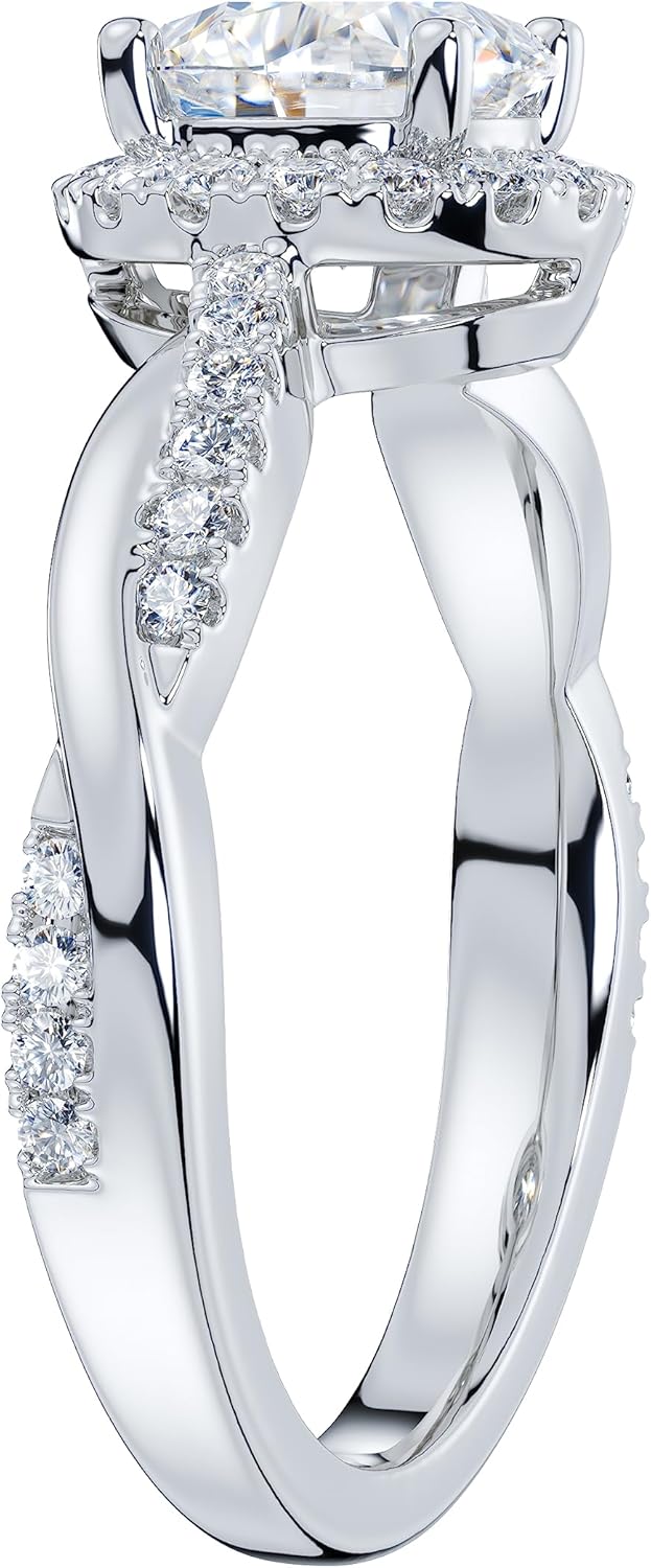 THELANDA Sterling Silver Petite Twisted Vine 1CT Round Brilliant Cut Genuine Moissanite Halo Engagement Ring Promise Ring - Image 4