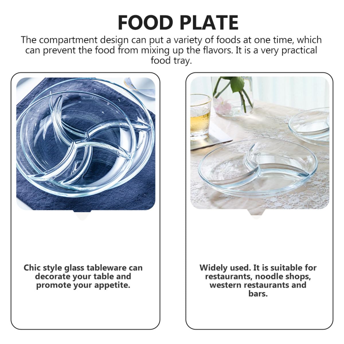 Veemoon Plateau de Service Léger et Gain de Place en Verre Trempé Multi-compartiments pour Fruits, Desserts et Snacks, Maison et Restaurants Occidentaux