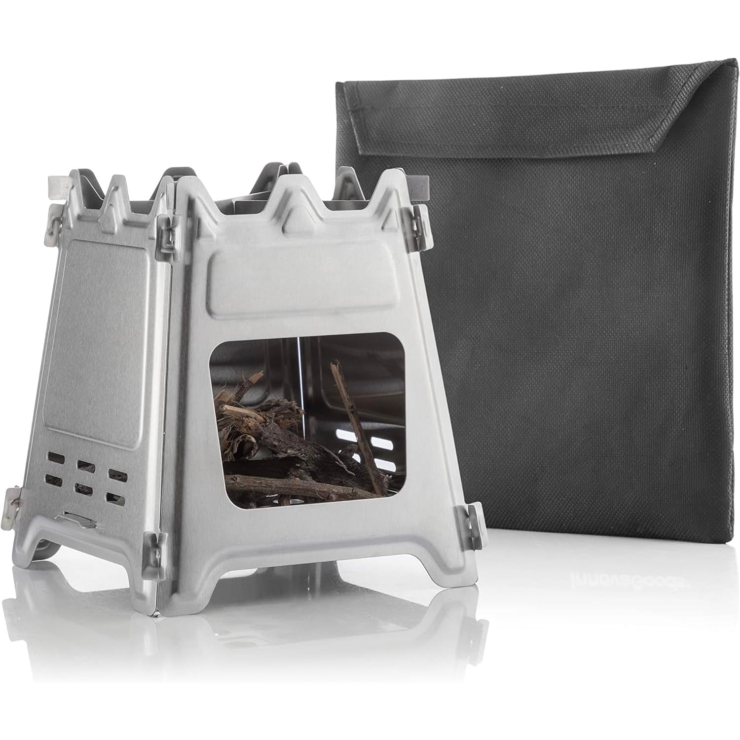 Avilia Hornillo de camping plegable – Cocina de viaje de acero con bolsa para transporte, portátil, ideal para picnics y excursiones, de acero inoxidable, diámetro 15,5 x 18 cm