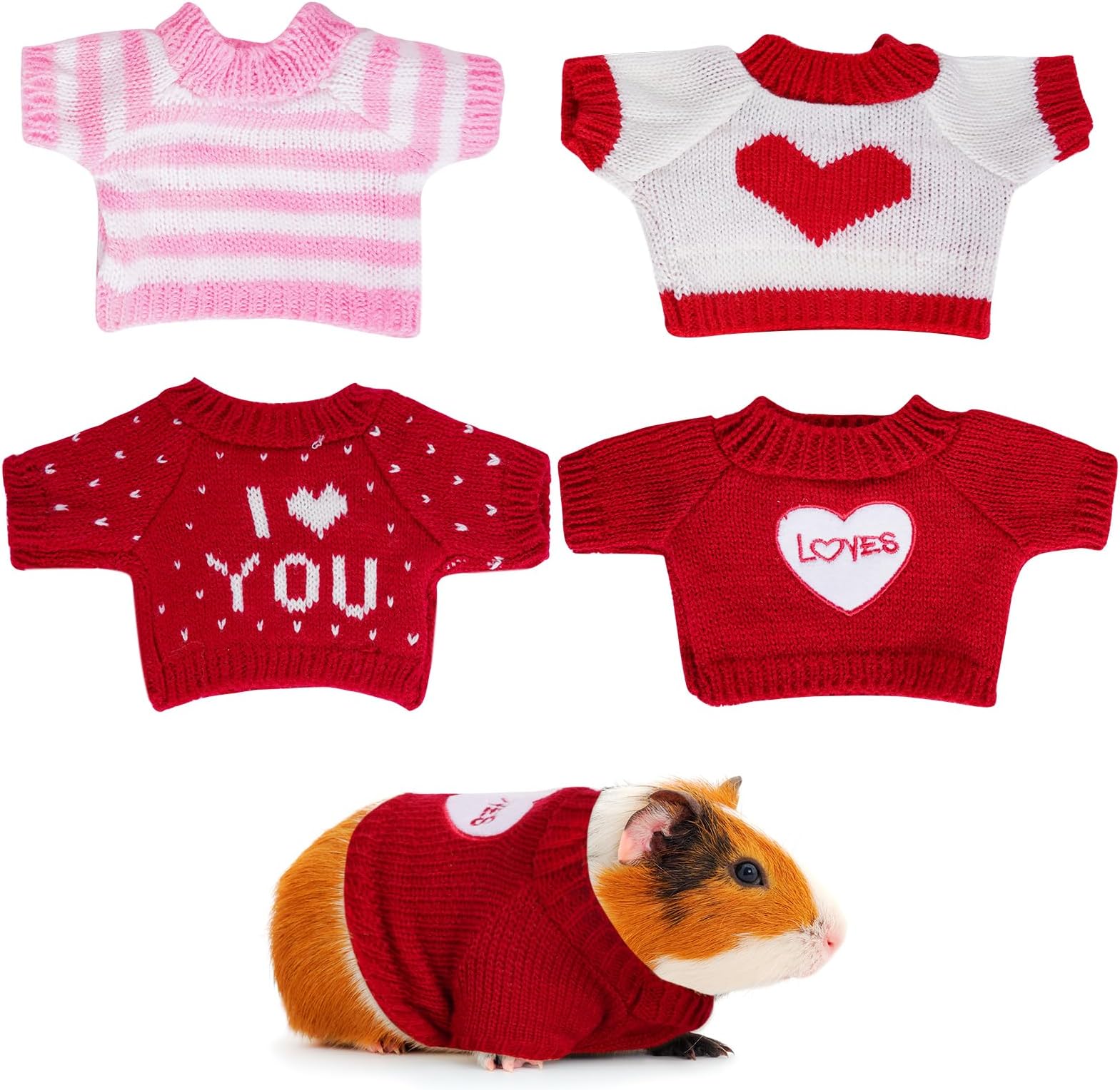 choyaxo 4 PCS Valentine Guinea Pig Clothes Hamster Sweater Ferret Knitted Clothes for Small Animal Outfit Winter Christmas Clothing(Valentine's Day)