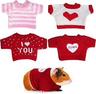 choyaxo 4 PCS Christmas Guinea Pig Clothes Hamster Sweater Ferret Knitted Clothes for Small Animal Outfit Winter Christmas Clothing (Valentine's Day)