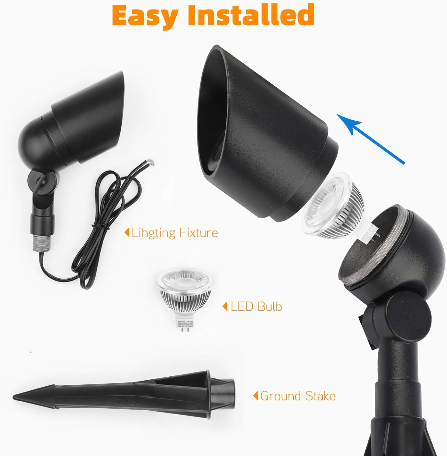 Landscape Lighting 12V 5W LED Landscape Spotlight Cast-Aluminum Waterproof Outdoor Low Voltage 450 Lumen Warm White for Garden, Lawn, Porch, Patio and Yard (2 Pack, Black)