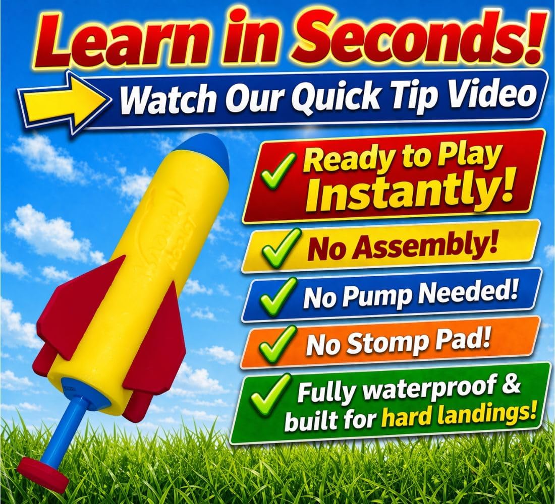 Flying Rocket Toy for Kids, Hand Launch Rocket, STEM Toy for Kids, Outdoor Toys Ages 8 and Up, Backyard & Beach Toys, Birthday Gift for Kids Boys & Girls, Built-in Launcher, No Assembly, No Batteries