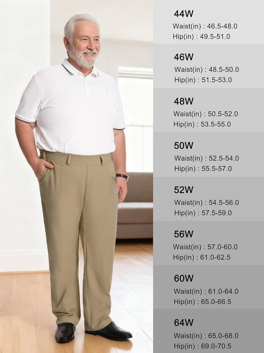SEVEGO Mens Big and Tall 28"/30"/32" Full Elastic Waist Pants for Seniors Elderly Stretch Slacks Zipper Fly and Pockets - Image 6