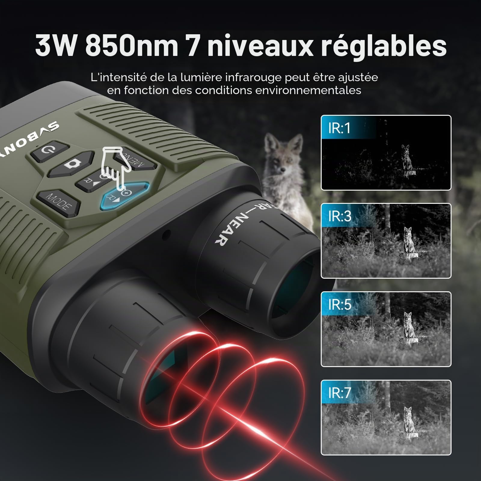 Svbony Jumelle Vision Nocturne, Zoom Numérique 8X, 3" HD Infrarouge Élevé Vidéo 4K et Image 36MP, 5000mAh Rechargeable Lunette Vision Nocturne, Jumelle Nocturne pour Chasse avec Carte TF 32 Go