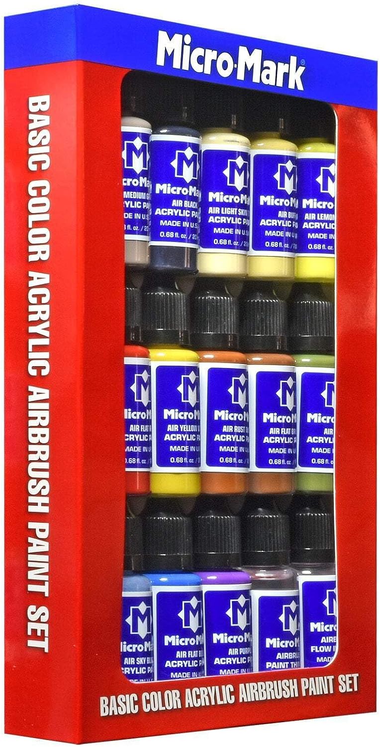 Micro-Mark Basic Color Airbrush Paint Set – Versatile Acrylic Paints for Models, Miniatures, Crafters. Great for Figures, Crafts, Dioramas and More.