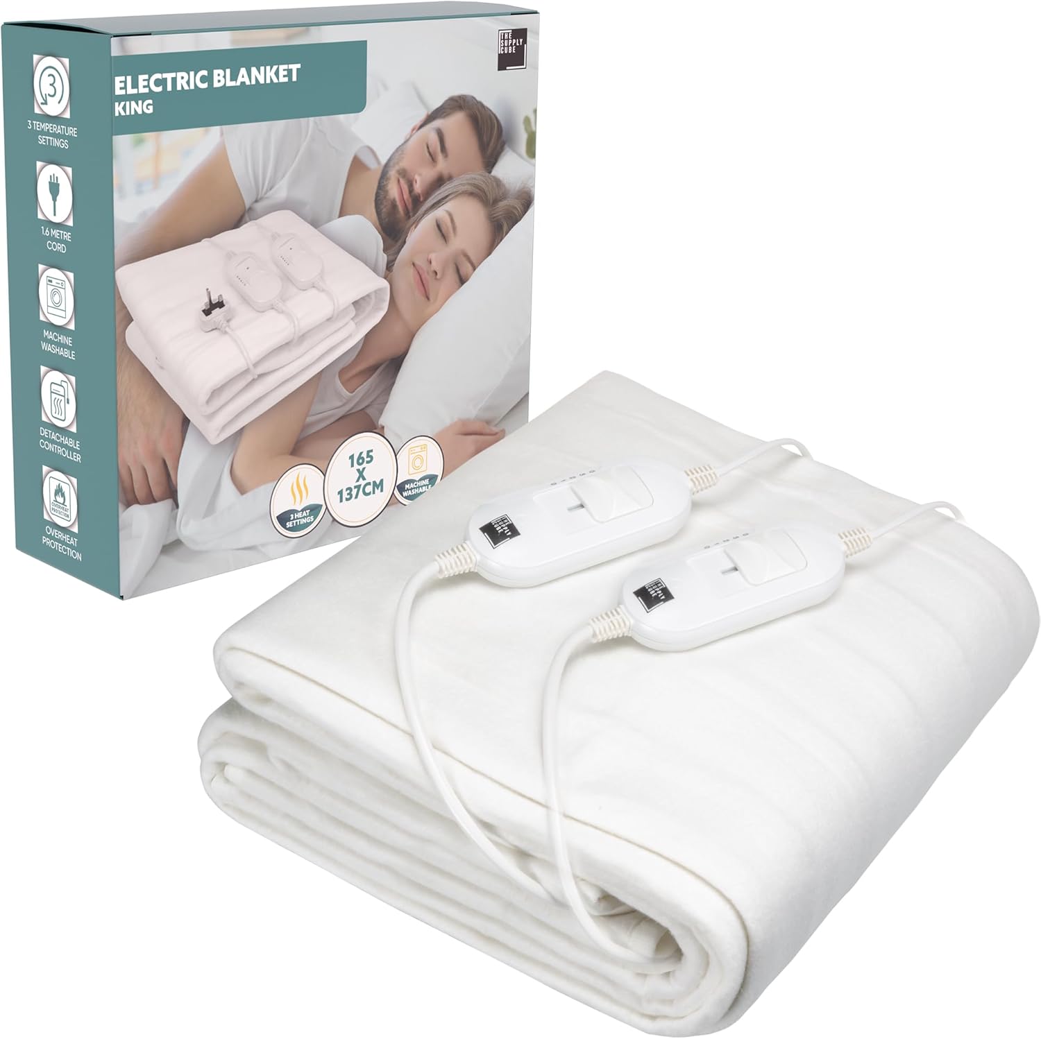 Supple Cube Soft Fleece Electric Blanket King Size with 3 Heat Settings Electric Heated