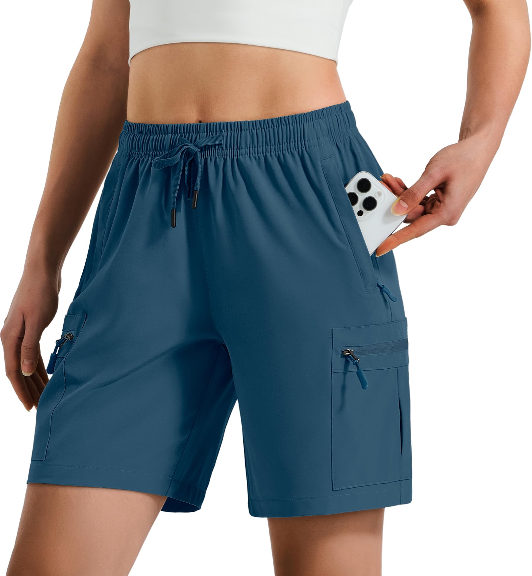 Hugut Women's Lightweight Hiking Cargo Shorts Quick Dry Athletic Shorts Camping Travel Golf Zipper Pockets Water Resistant