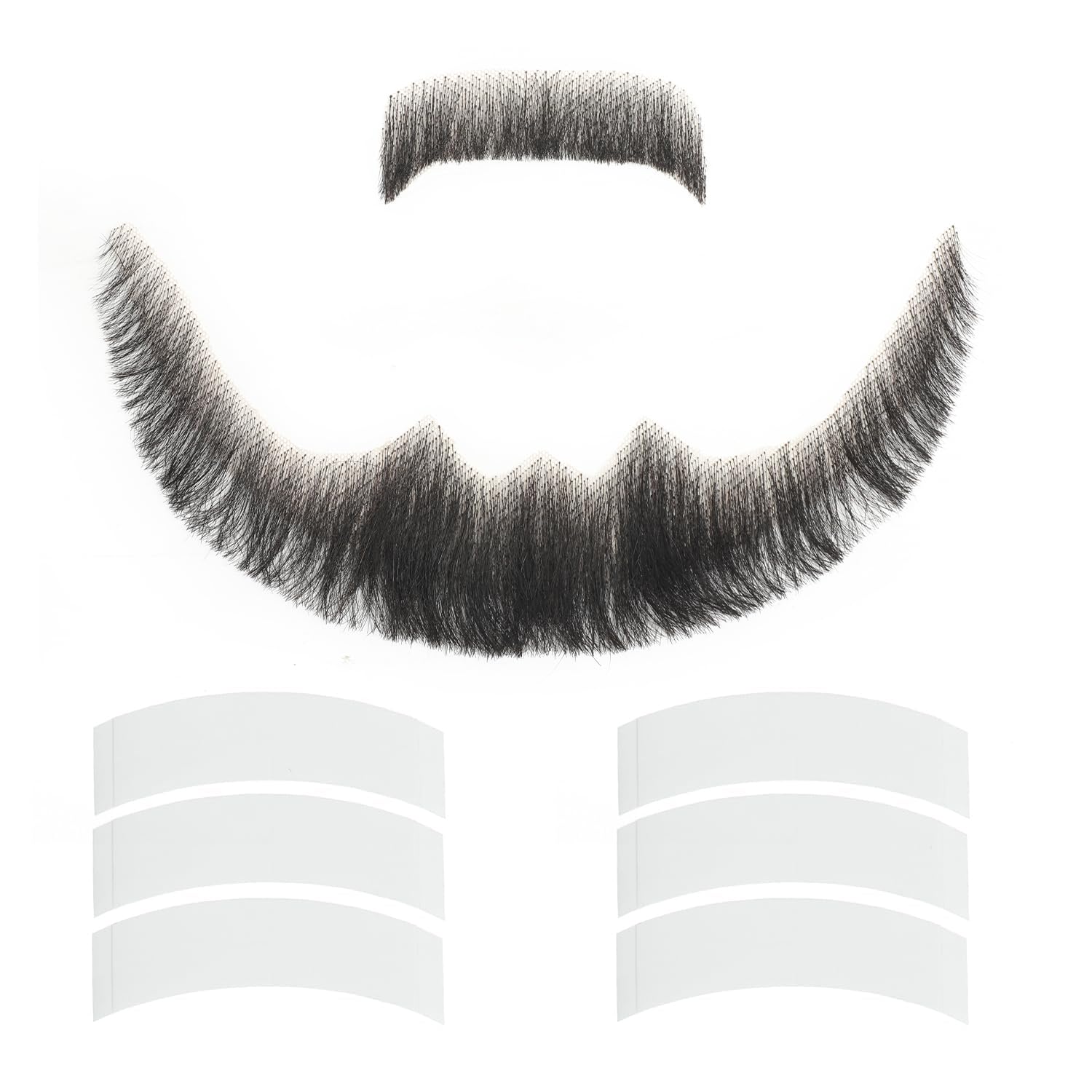 Invisible Soft Lace Fake Beard and Mustache - Thick Stylish Full Face Realistic Human Hair Stick On Facial Hair for Adults - Handmade Costume for Halloween, Party, Cosplay