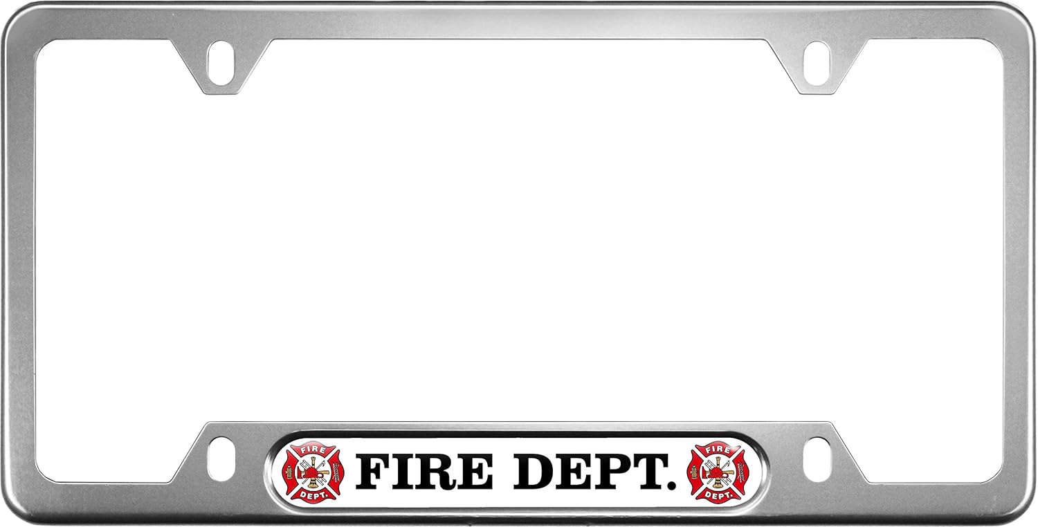 USA Patriotic Anodized Aluminum Thin Top | Narrow Top Car License Plate Frame with U.S. Fire Department Insert with Free caps - Black