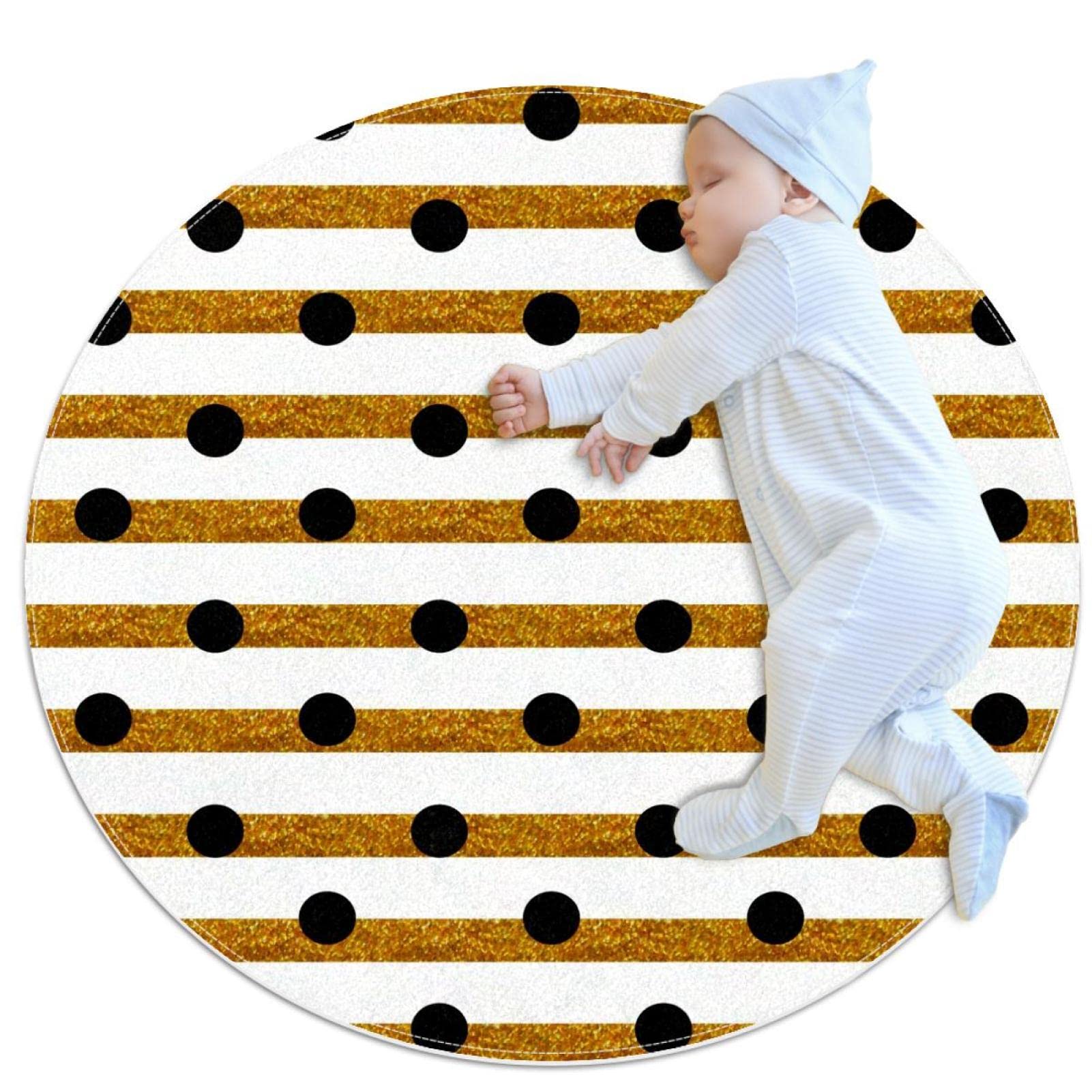 Alfombra redonda para niños y niñas con estampado de rayas para área de juego