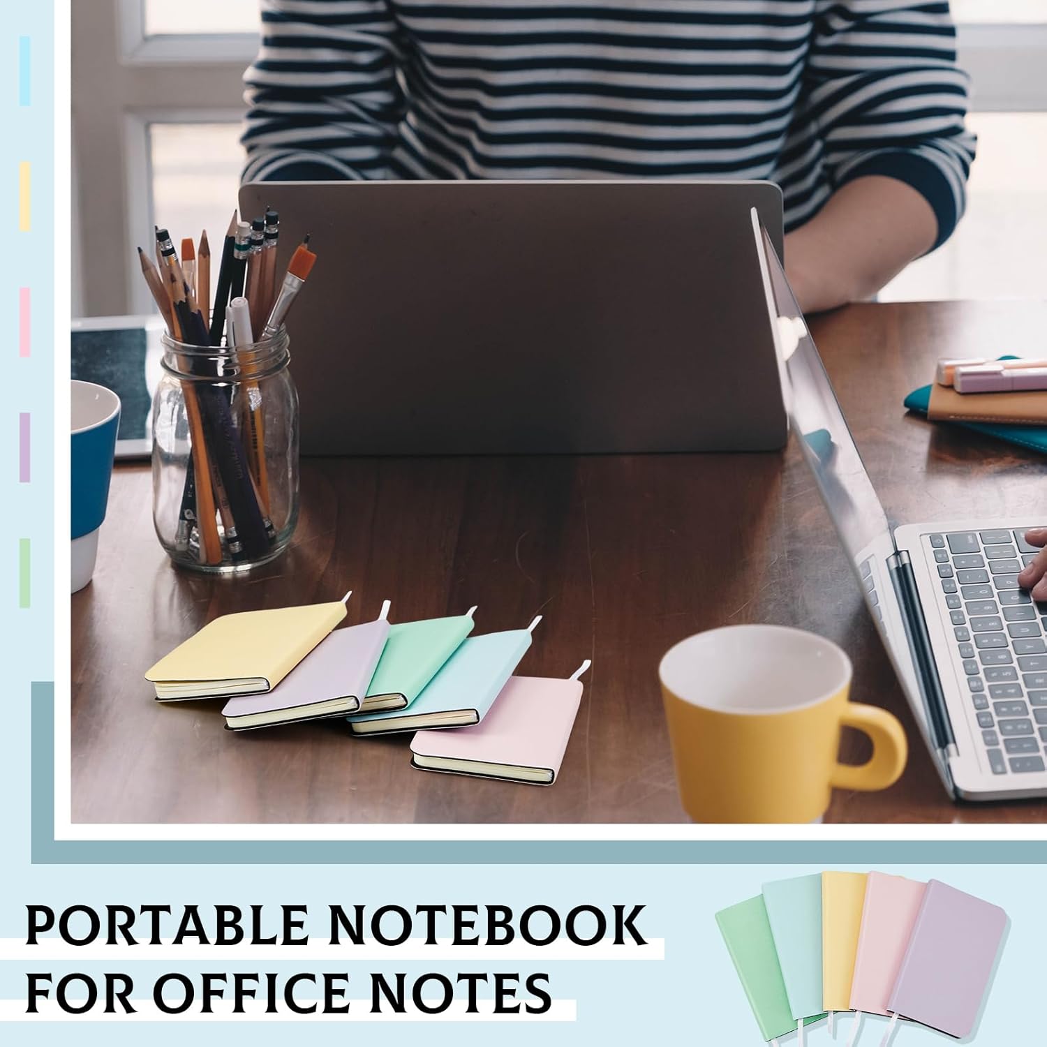 30 Pcs Leather Mini Pocket Notebook 4 x 2.5 Inch 50 Sheets Softcover Journal Mini Leather Lined Notepad for Office School Supplies, 5 Colors(Light Color)