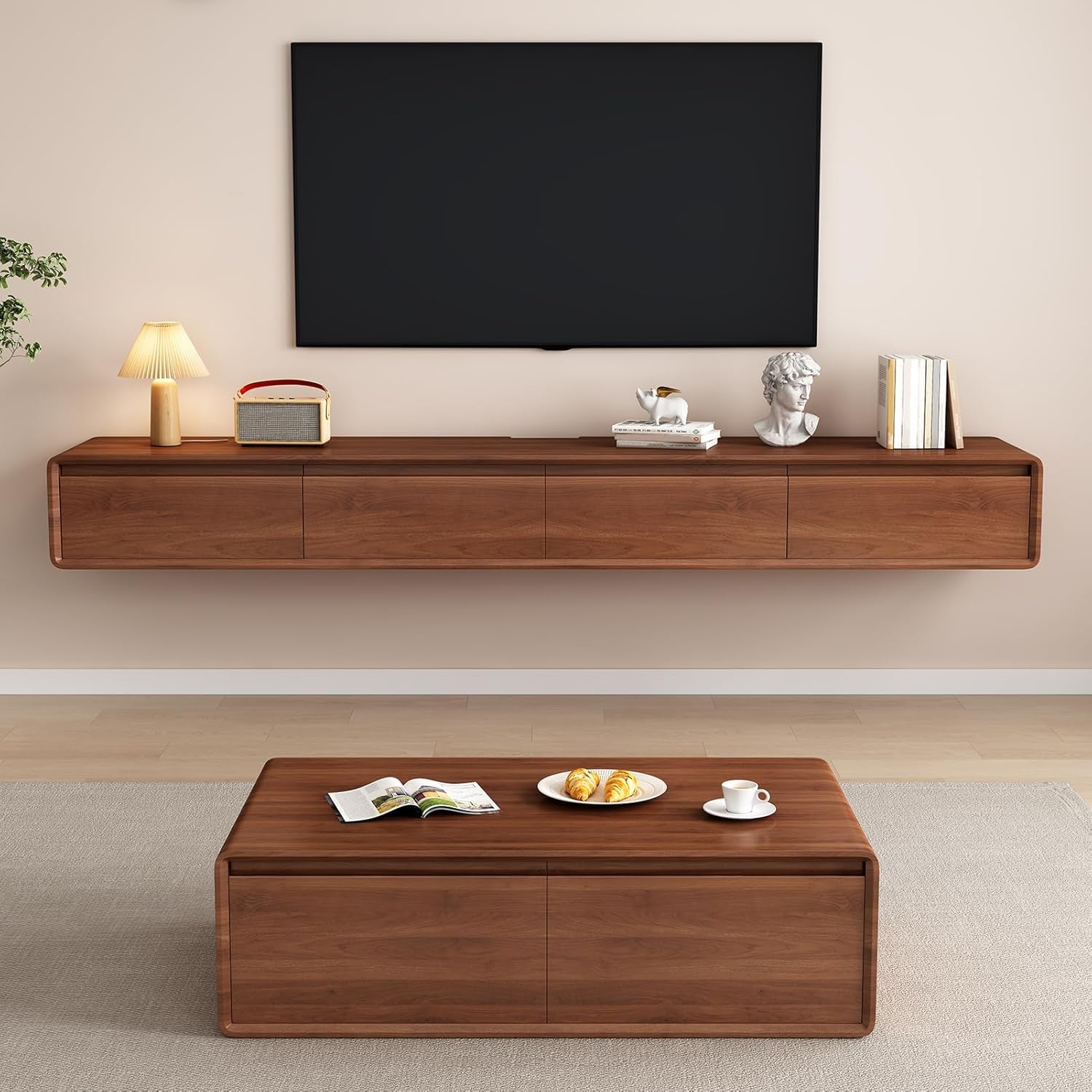 Schwebender TV Schrank TV Lowboard Fernsehschrank mit 24 cm Tiefe für Wohnzimmer und Bür