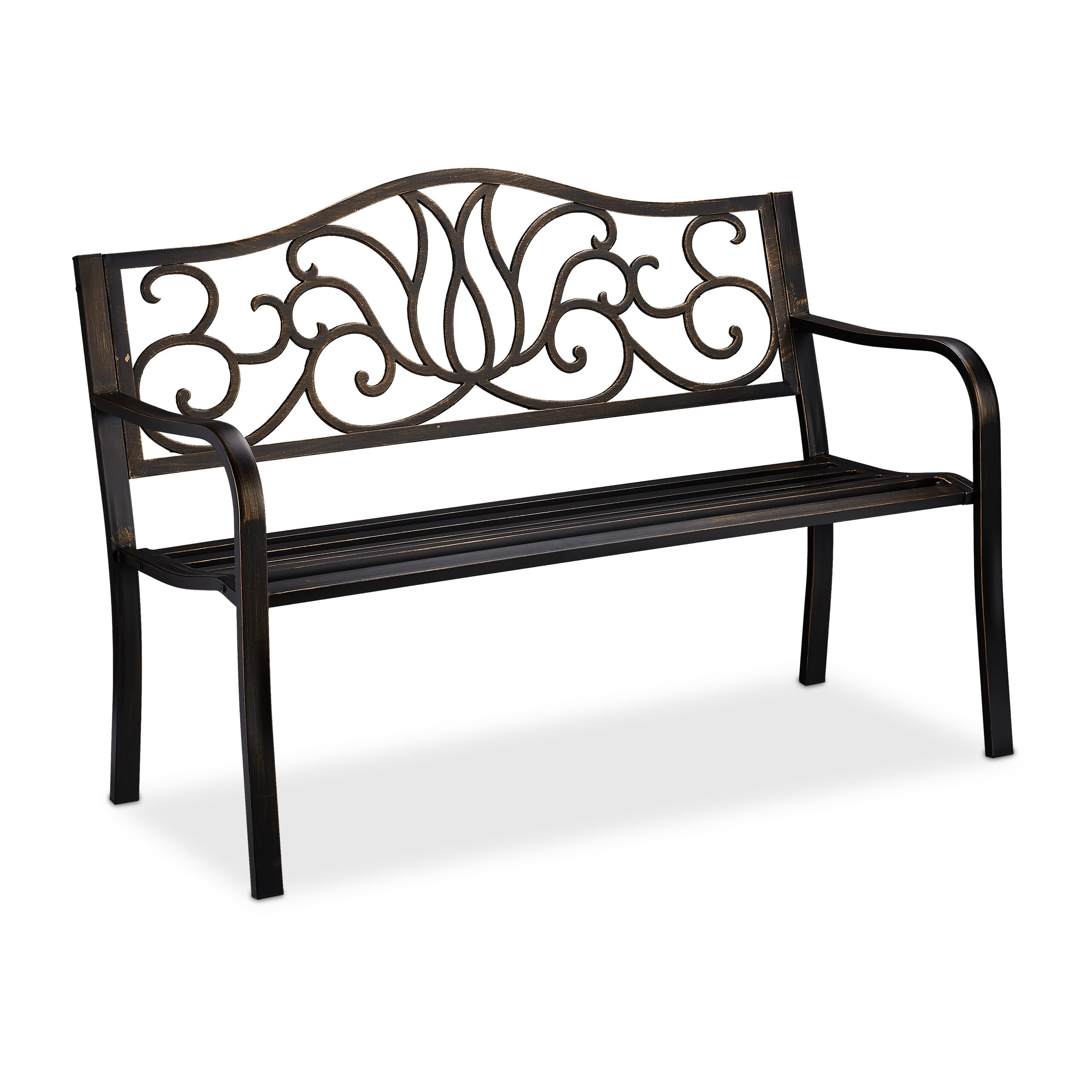 Relaxdays Panca da Giardino per 2 Persone, Stile Antico, Balcone, Acciaio e Ghisa, 90x127,​5x63 cm, Nero-​Bronzo