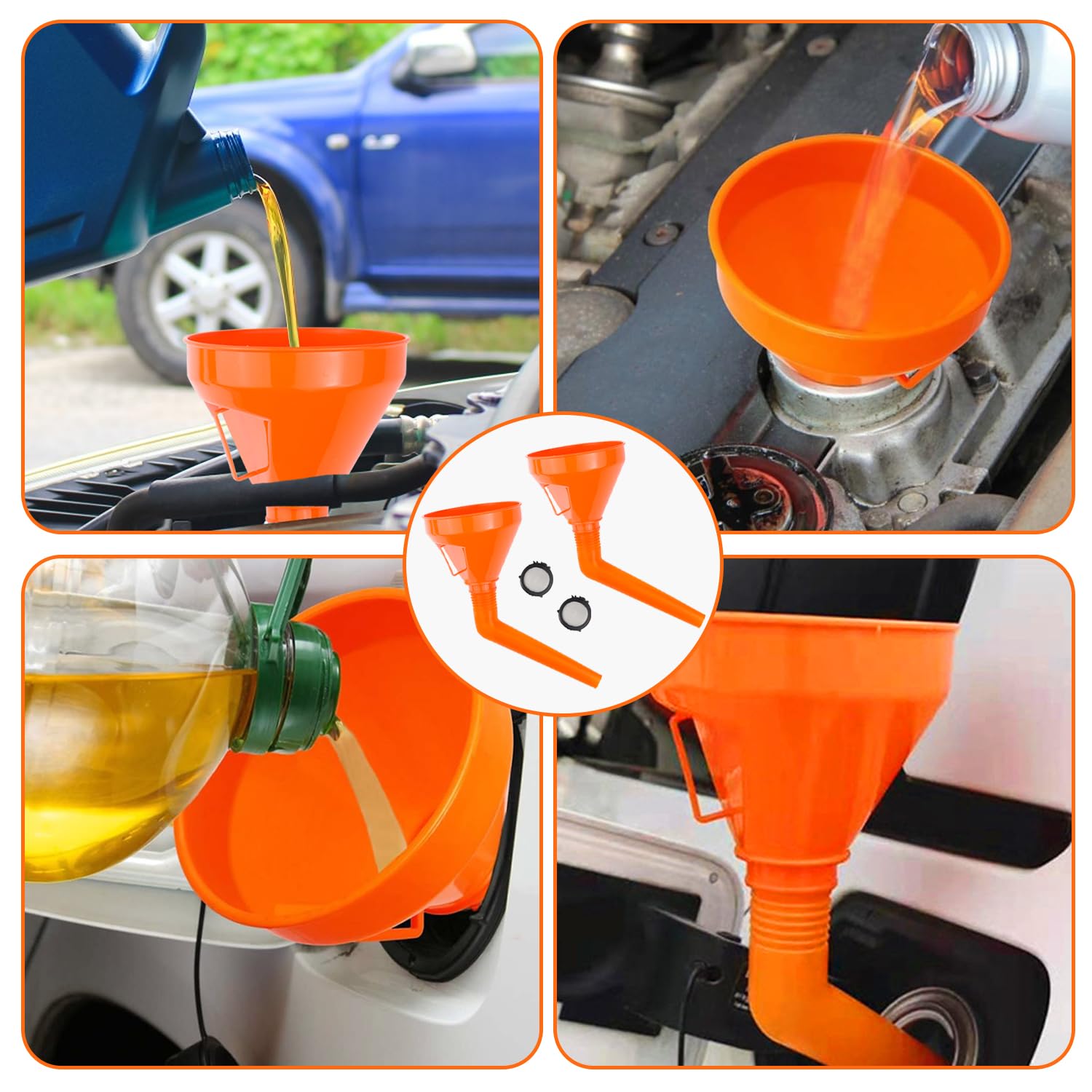 Imbuto Benzina Imbuto Carburante 2 Pezzi Imbuto in Plastica Flessibili Set di Imbuti Universali con Beccuccio e Filtro Staccabili Imbuto Rifornimento di Olio per Moto, Auto, Macchine Agricole