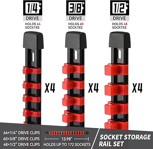 Miniatura 2 de Organizador de enchufes Herramientas ABS Soporte de enchufe rojo, kit de 12 soportes de enchufe de alta calidad 14 pulgadas x 64 clips, 38 pulgadas