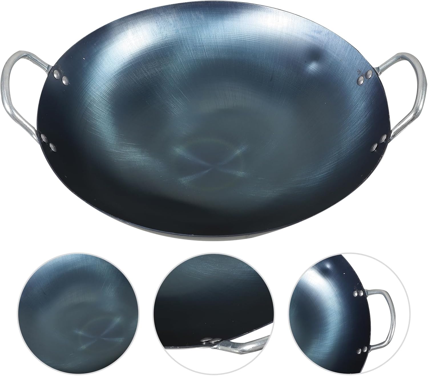 PRETYZOOM Thickened Blue Iron Pan Non-stick Frying Pan Iron Wok Lid Stir Fry Round Bottom Wok