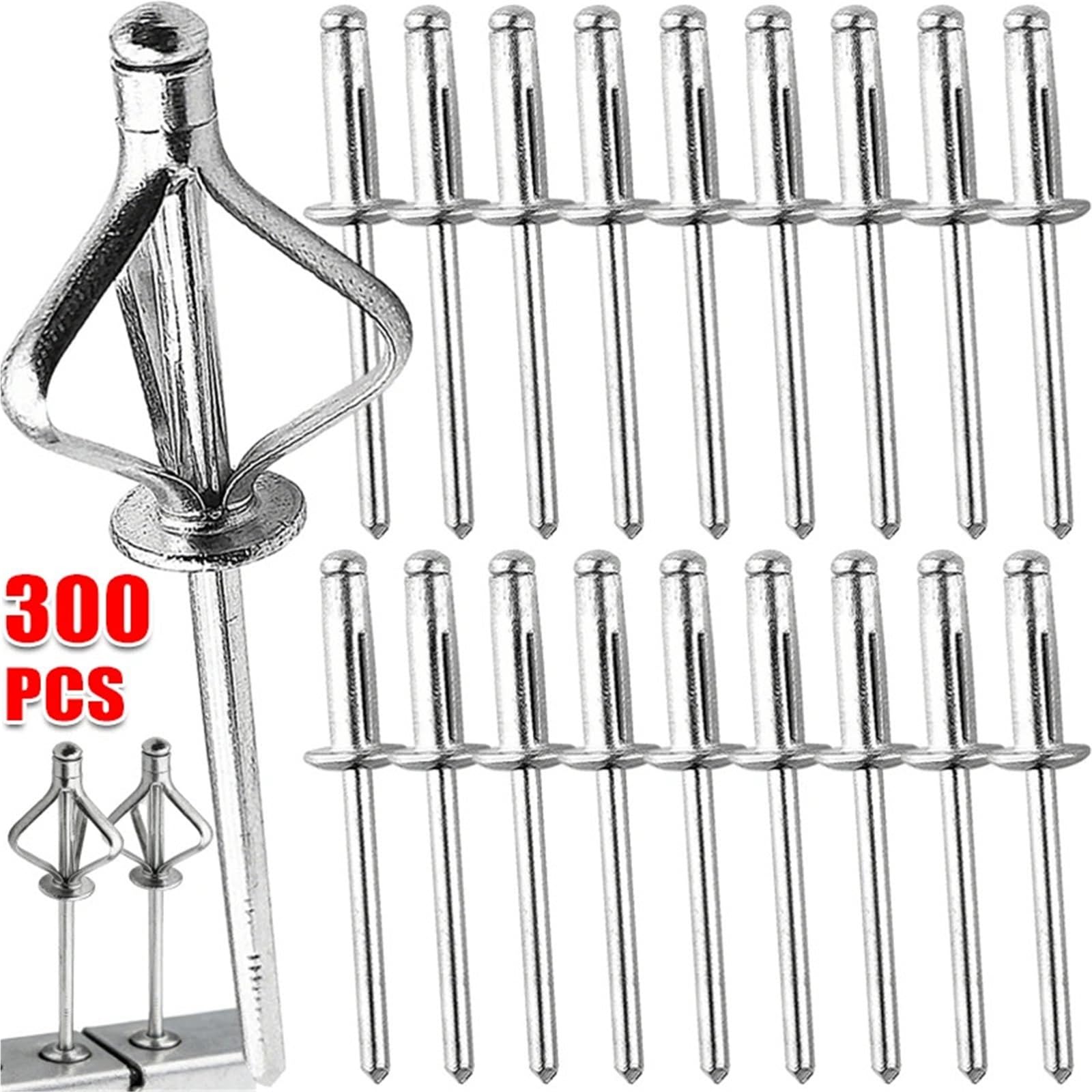 Remaches ciegos de cabeza redonda, Kit surtido de remaches pop ciegos triples de aluminio, cabeza redonda, 50-300 piezas, 3,2x14mm, 4x21mm(3.2mm,300PCS)