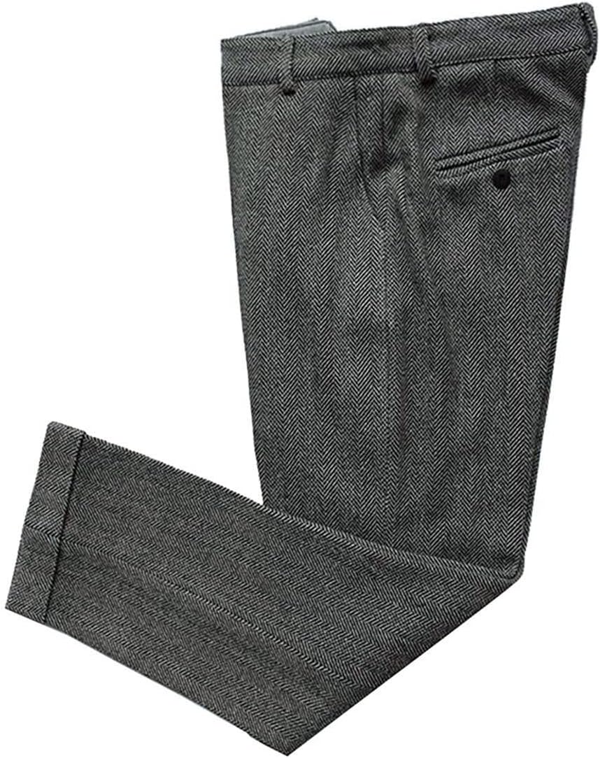 Ceehuteey Men's Regular Fit Tweed Wool Dress Pants Flat Front Herringbone Trousers(Grey, 36W x 34L)