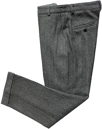Ceehuteey Men's Regular Fit Tweed Wool Dress Pants Flat Front Herringbone Trousers