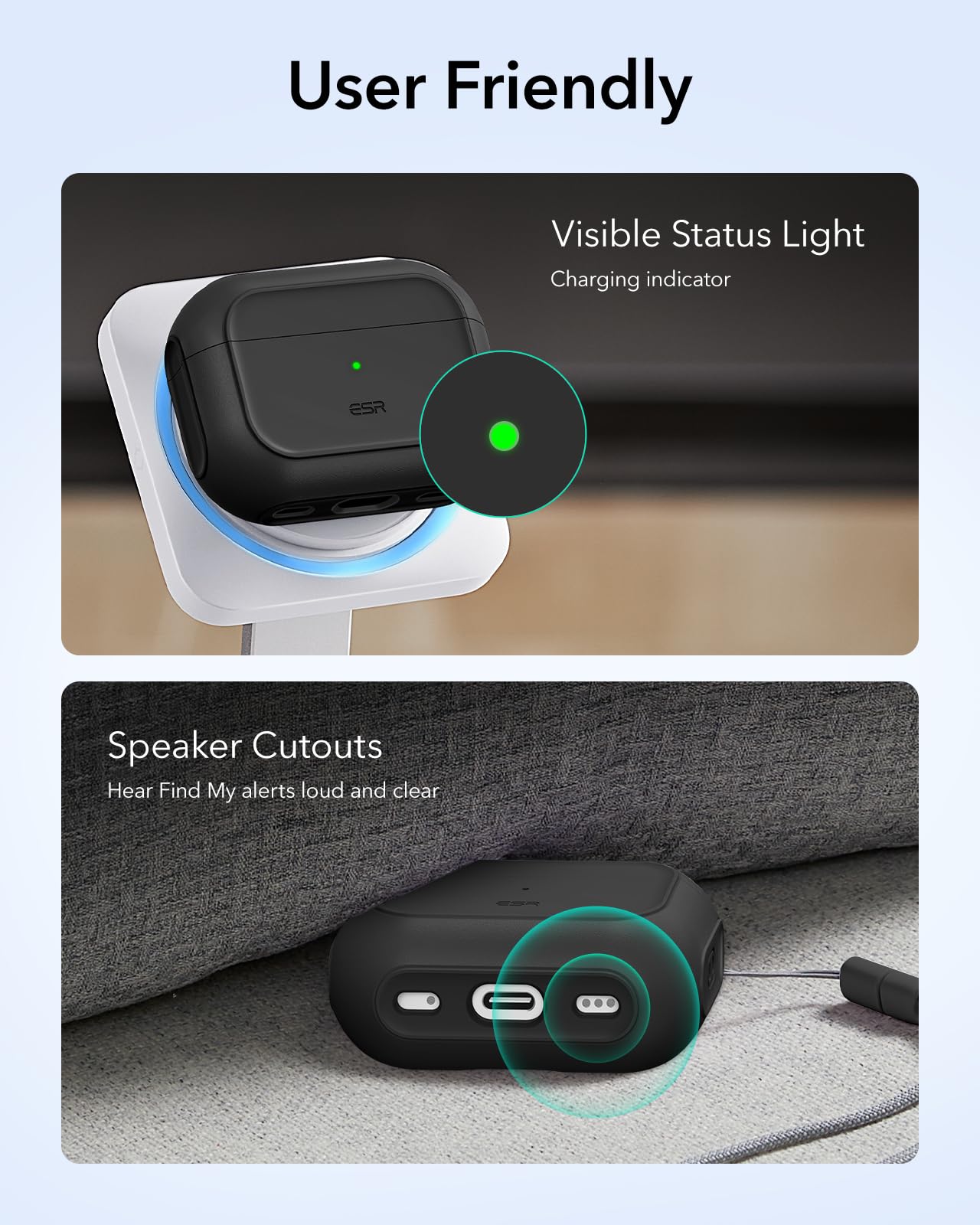 ESR Custodia per AirPods Pro 3, Compatibile con la custodia AirPods Pro di 3a Gen (2025), Compatibile con MagSafe, Protezione completa contro le cadute, Cordino incluso, Nero