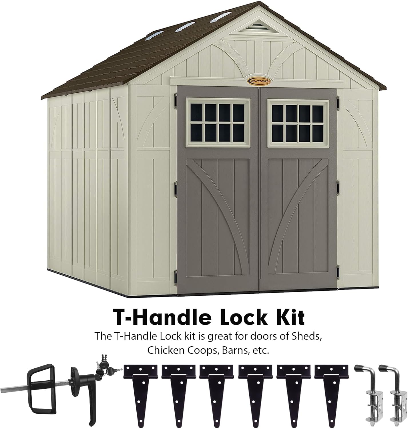 Shed Door Hardware Kit with Hinges, Latch, Lock, and Handle - Complete Gate Hardware Set for Your Shed Door