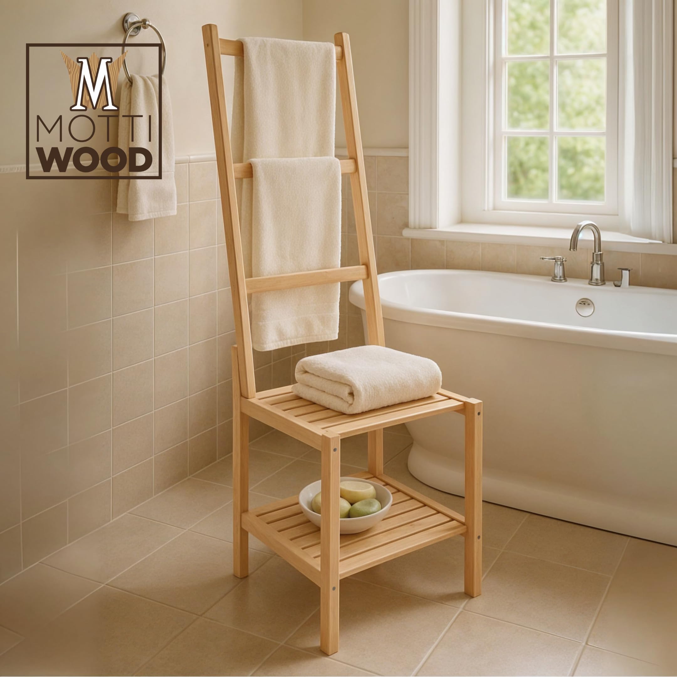 Chaise porte-serviettes en bois de hêtre, 40 x 40,5 x 133 cm, porte-serviettes de bain et chambre à coucher, petit homme serviteur, fabriqué en Italie
