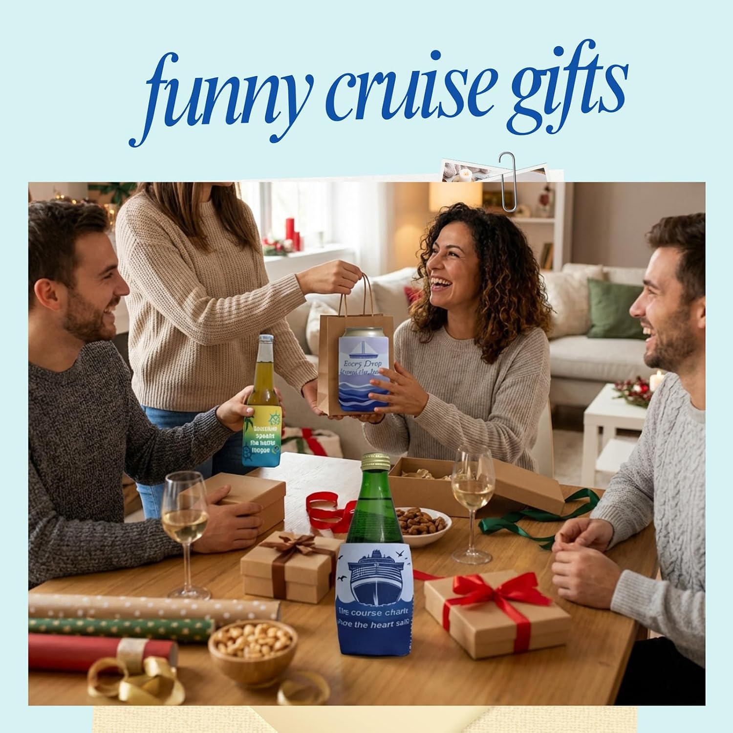 Funny Cruise Gifts - 6 Pack Cruise Can Sleeves Exchange Gifts Bulk, Funny Boat Can Coolers for Boat Party, Nautical Party image 2