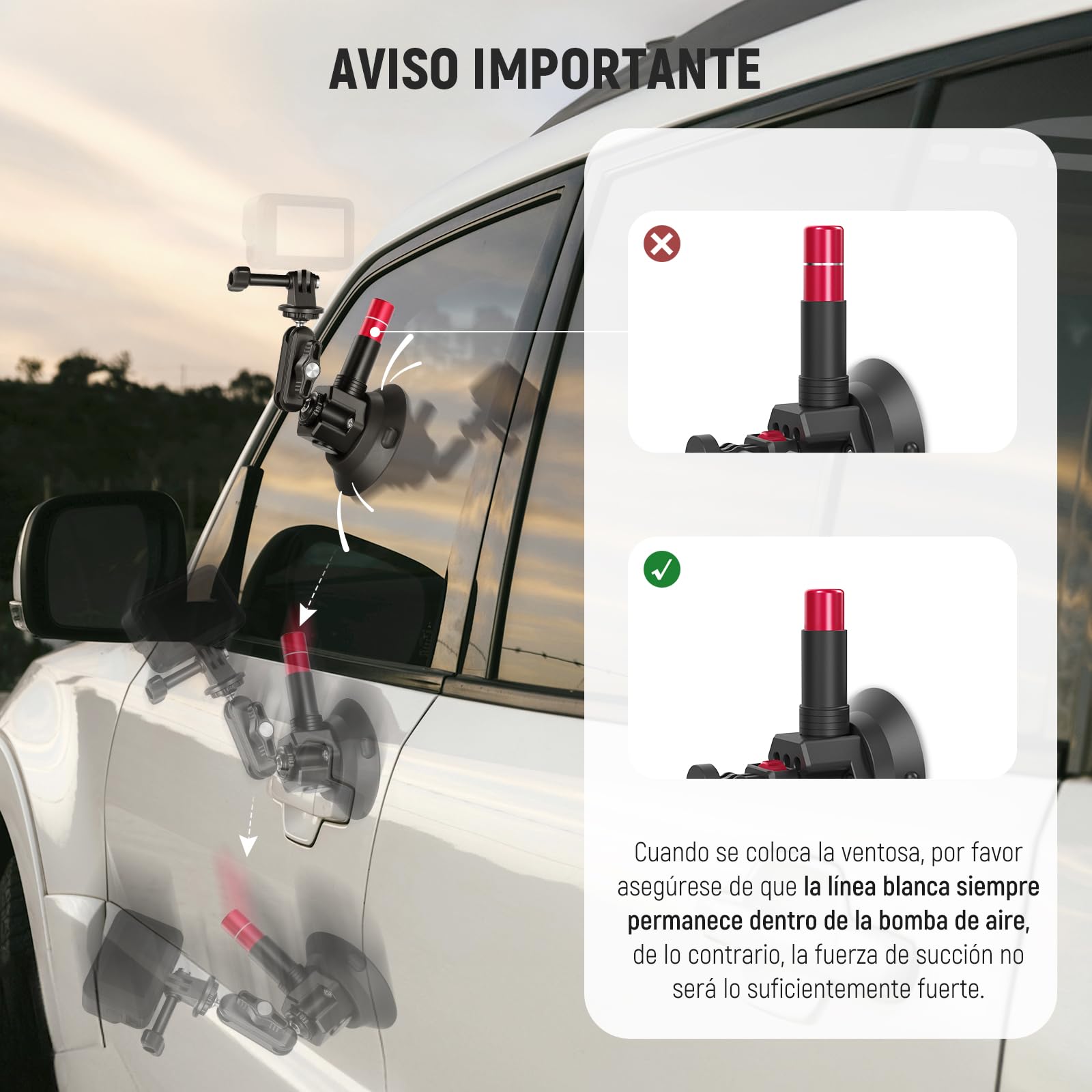 NEEWER Kit Montaje para Coche 2 en 1 Triple Ventosa Palo de Selfie Brazo Mágico Liberación Rápida para Action Cam GoPro Insta360 CA065