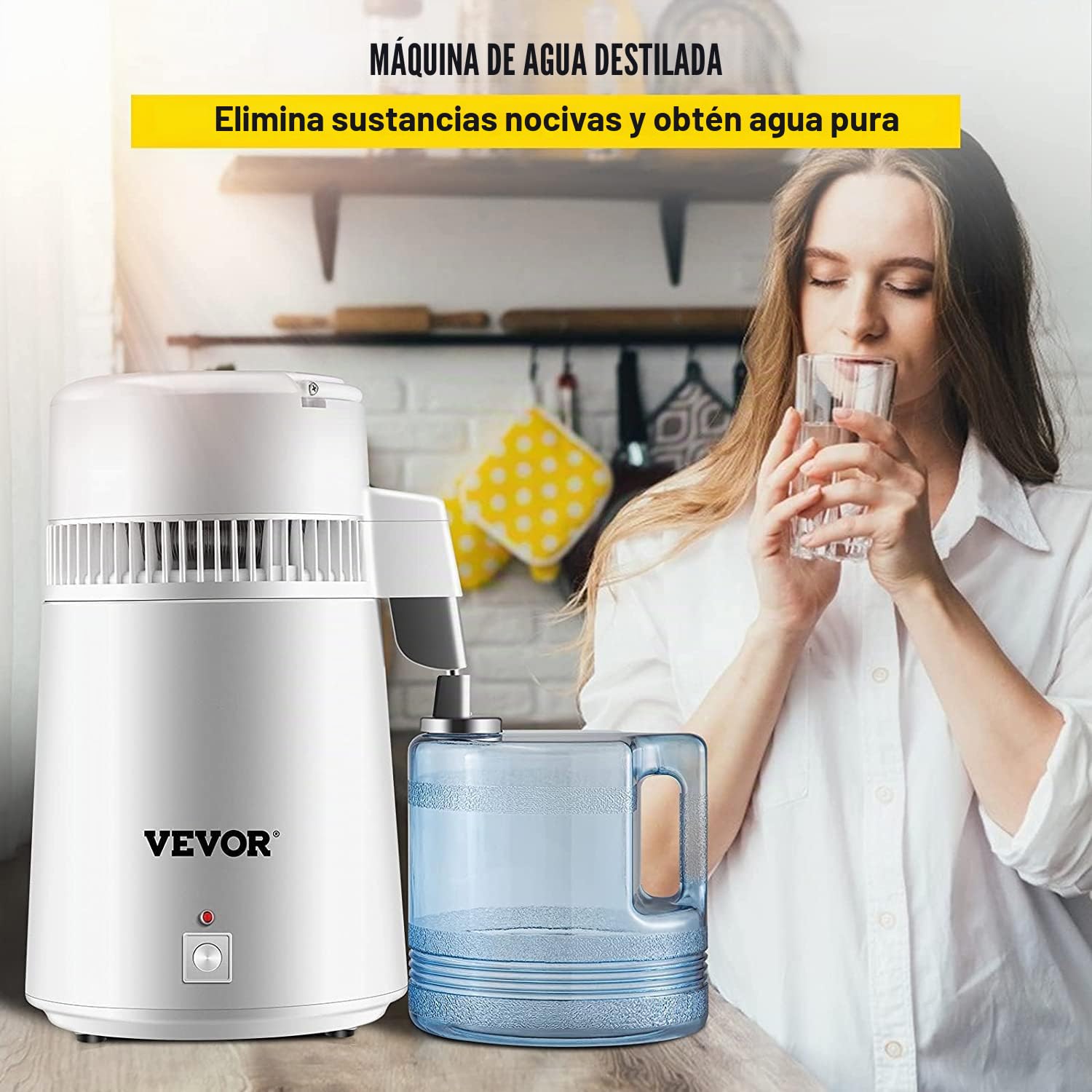 VEVOR Destilador de Agua 4L Acero Inoxidable Purificador Filtros Destilación