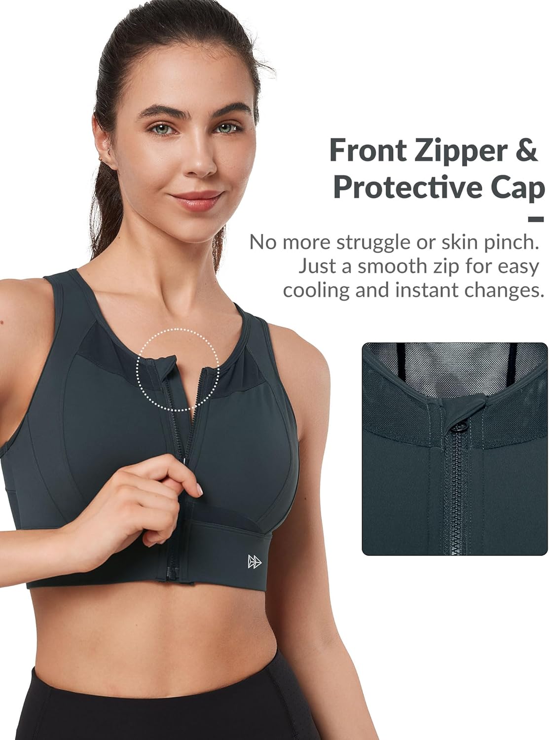 Yvette Sports Bras Zipper Front Closure High Impact Support, Mesh Racerback Running Sports Bra with Sewn in Pads Wokout Gym
