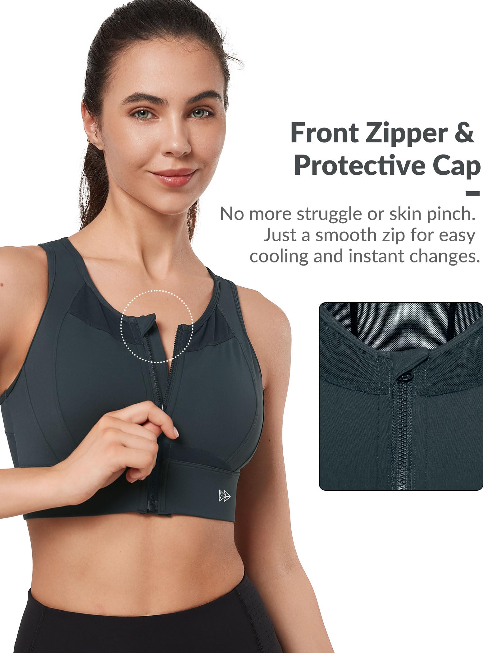 Yvette Reggiseni sportivi ad alto impatto per le donne grande busto con chiusura frontale con cerniera reggiseno sportivo ad alto supporto per allenamento in corsa