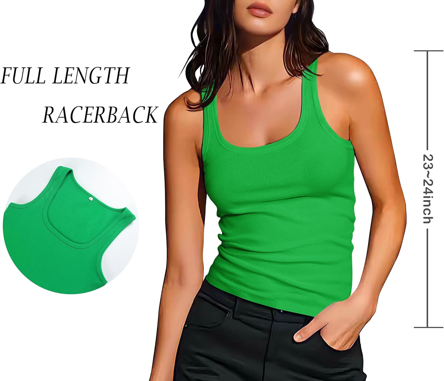 Artfish Women Sleeveless Ribbed Fitted Scoop Neck Full Length Racerback Basic Tank Tops - Image 2