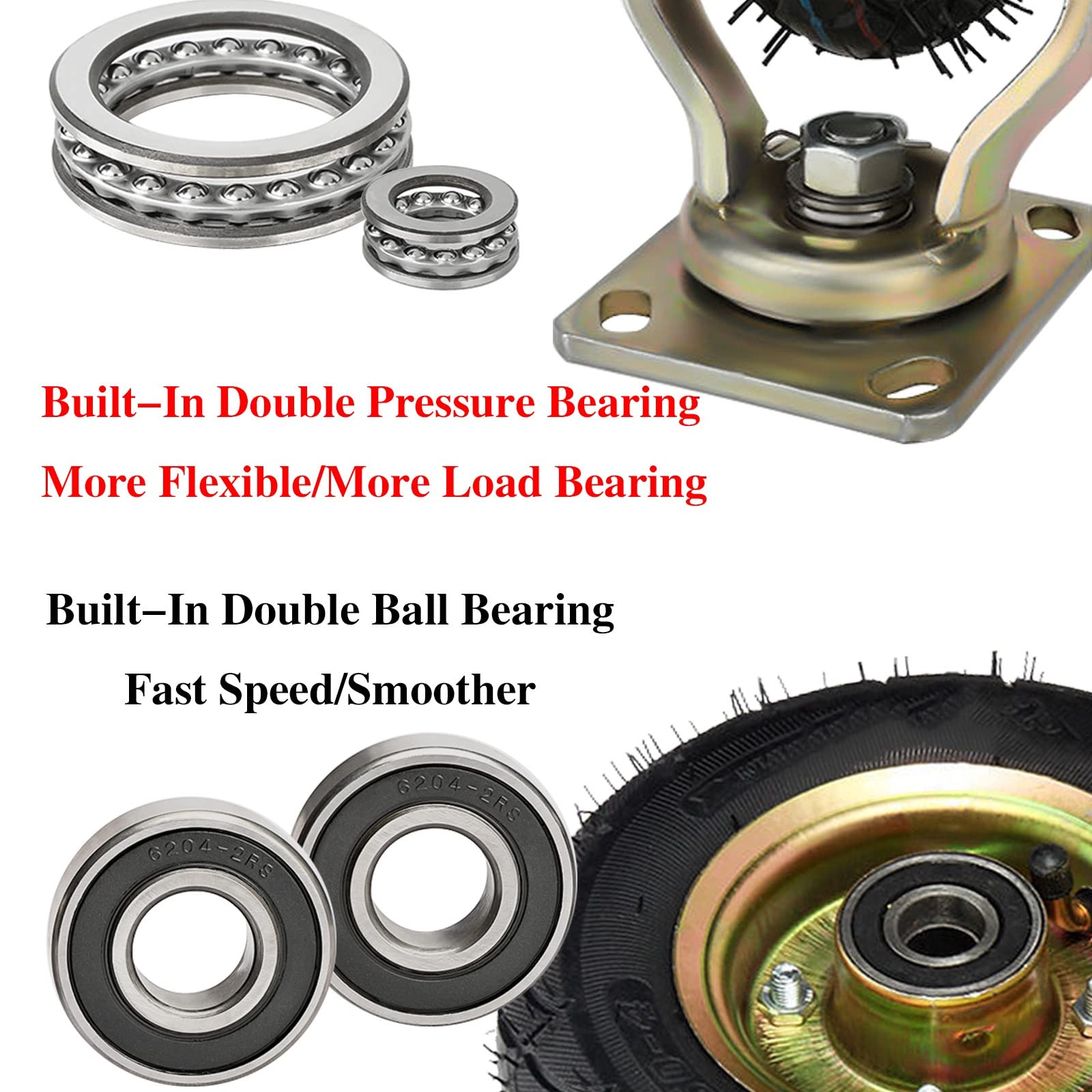 8 Inch/10 Inch Caster Wheels Heavy Duty 4 Pack Air Filled Rubber Caster, Double Ball Bearing Swivel Plate Caster, 440 Pounds Capacity Per Caster, Moving Silent/Shock Absorption ( Size